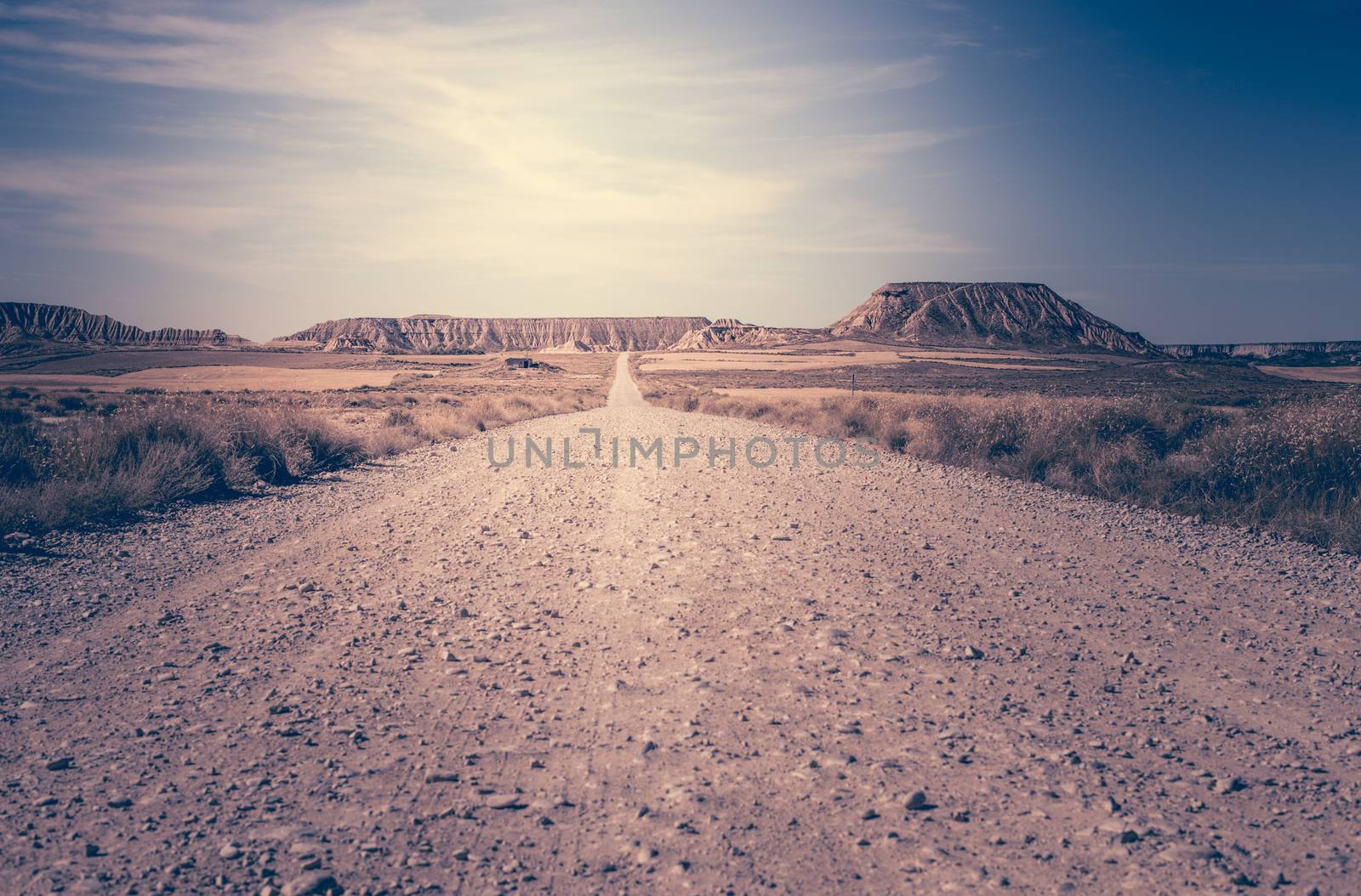 Woman walking on dirt road. Looking like a movie