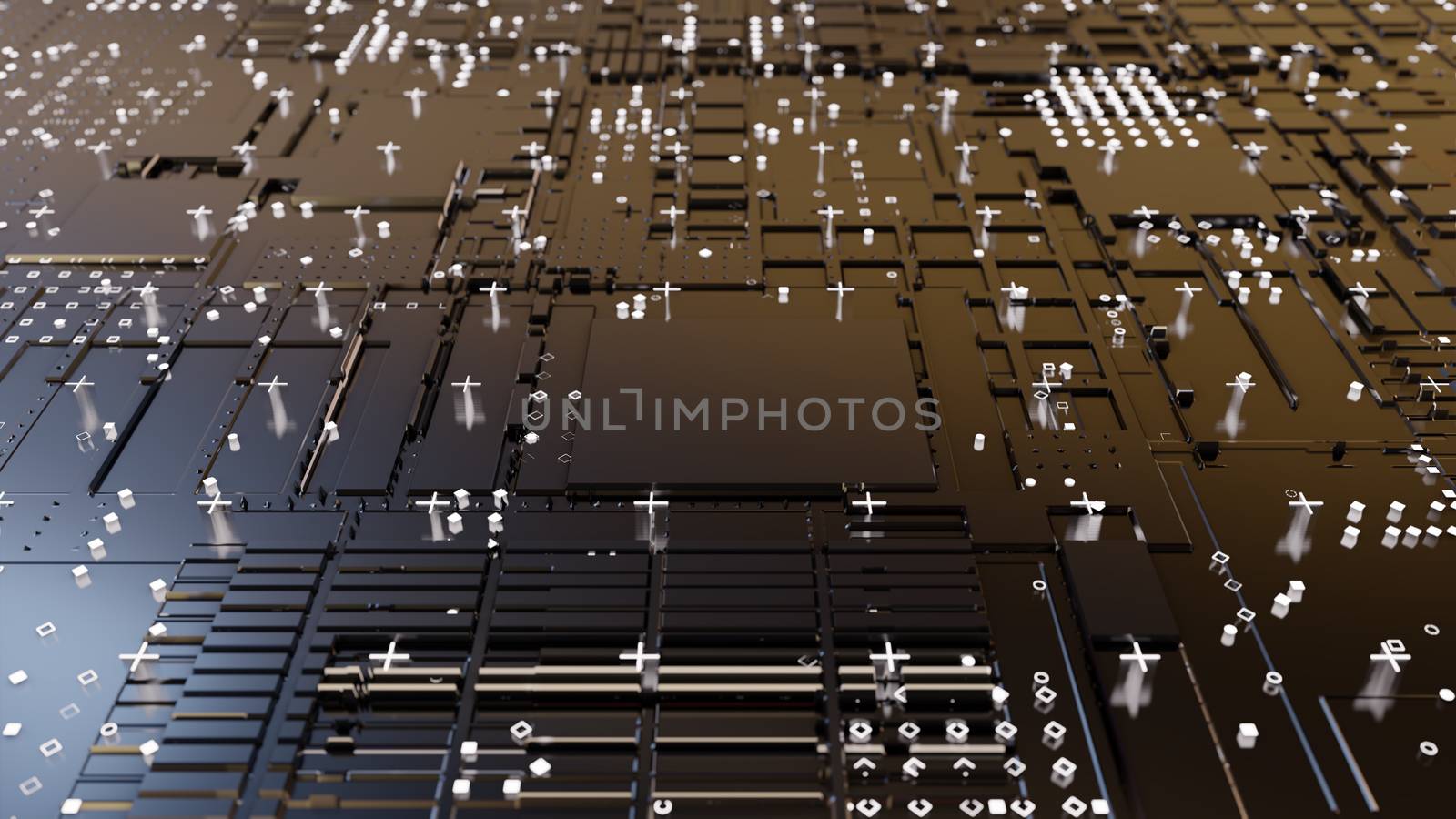 Abstract Central Computer Processors Concept. 3D illustration. Conceptual CPU on circuit board - PCB