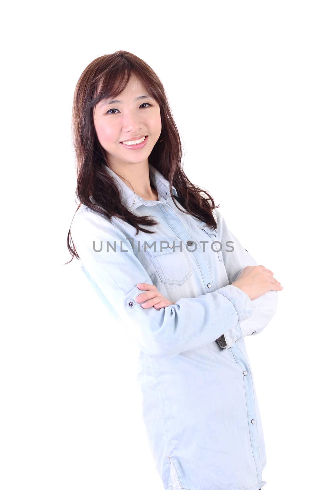 Smiling Southeast Asian  woman over white background