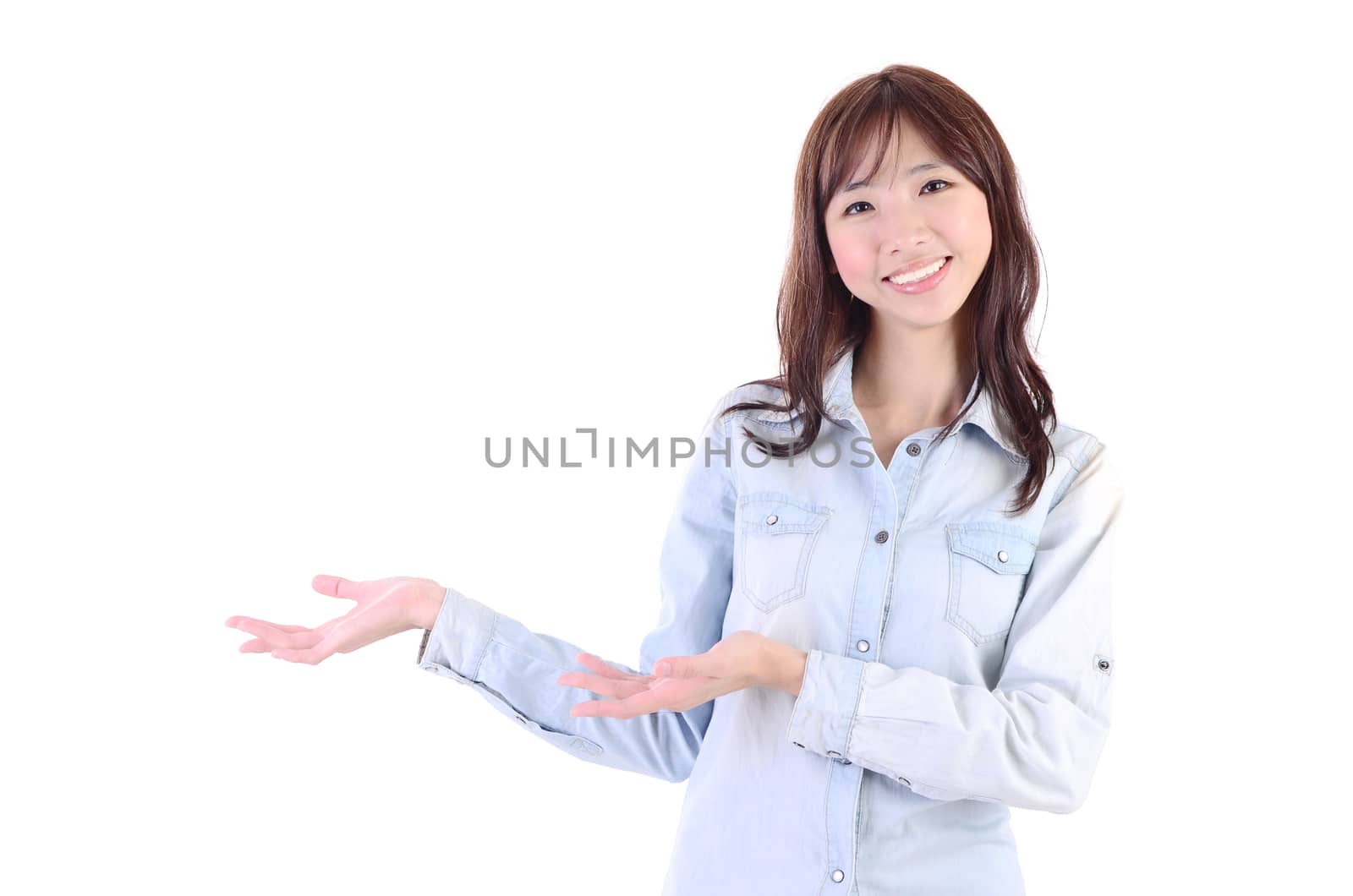 young smiling beautiful asian girl  showing gesture