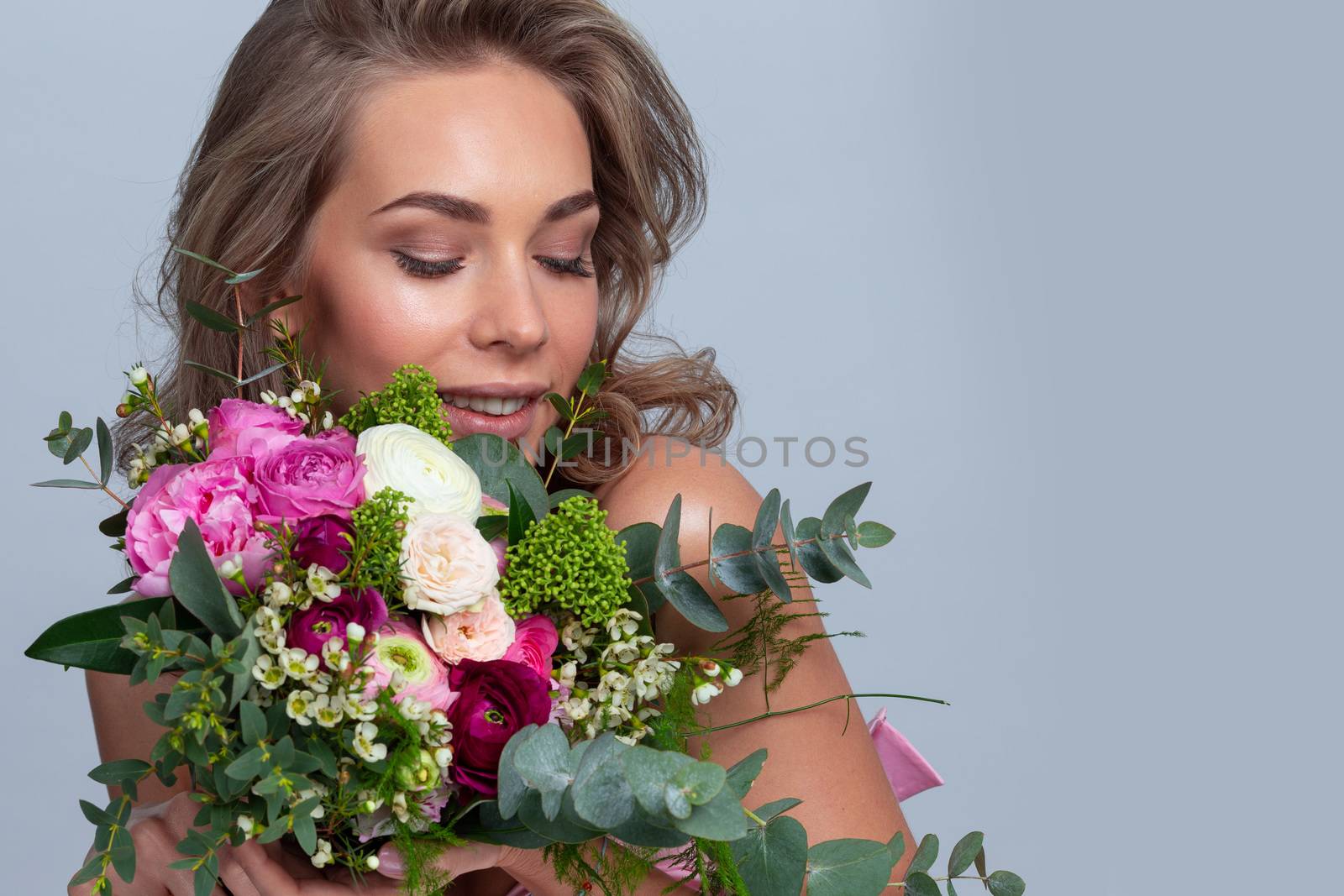 Woman with stylish flowers by ALotOfPeople