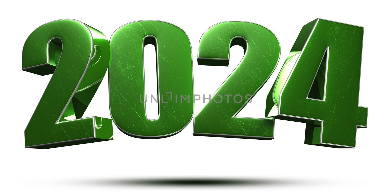 2024 3d numbers green on white background.(with Clipping Path).