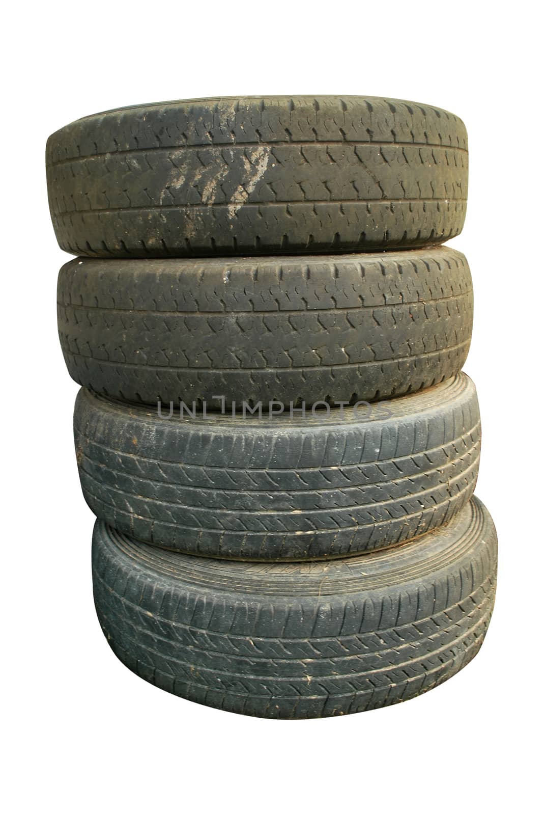 4 black tires, no tread on white background.(with Clipping Path).