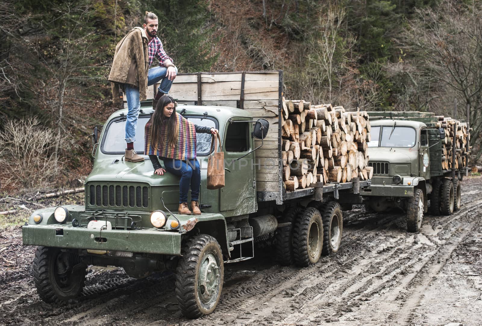 Young man and girl on truck by deyan_georgiev