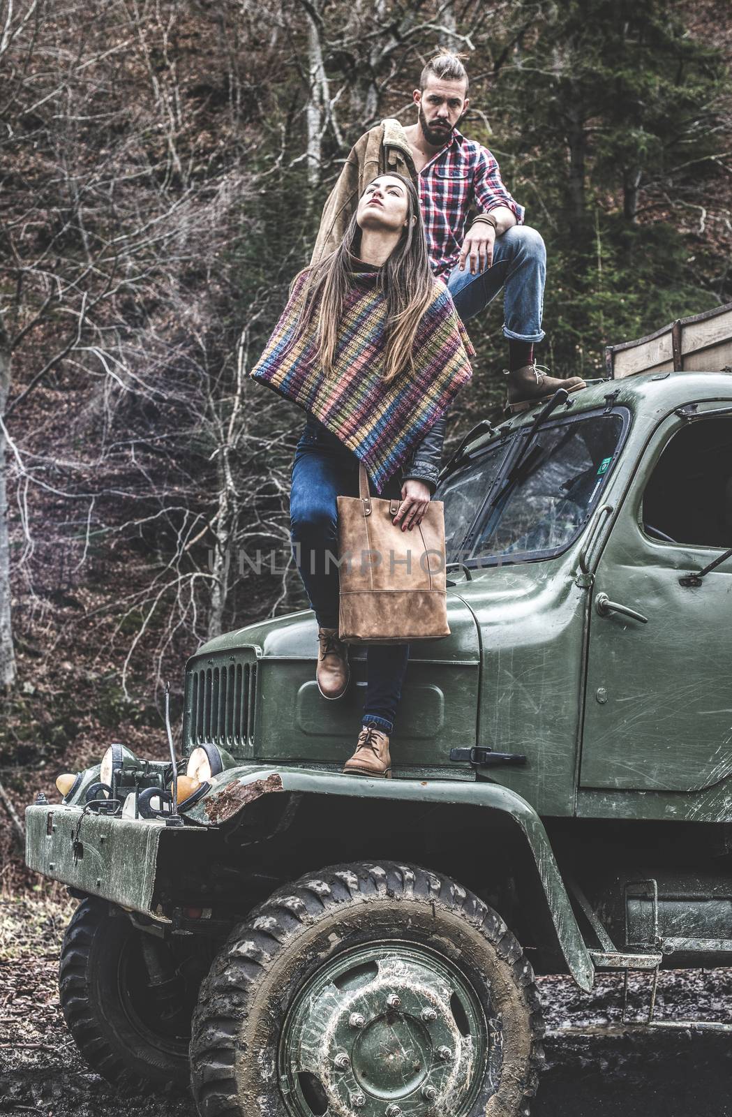 Young man and girl on truck by deyan_georgiev