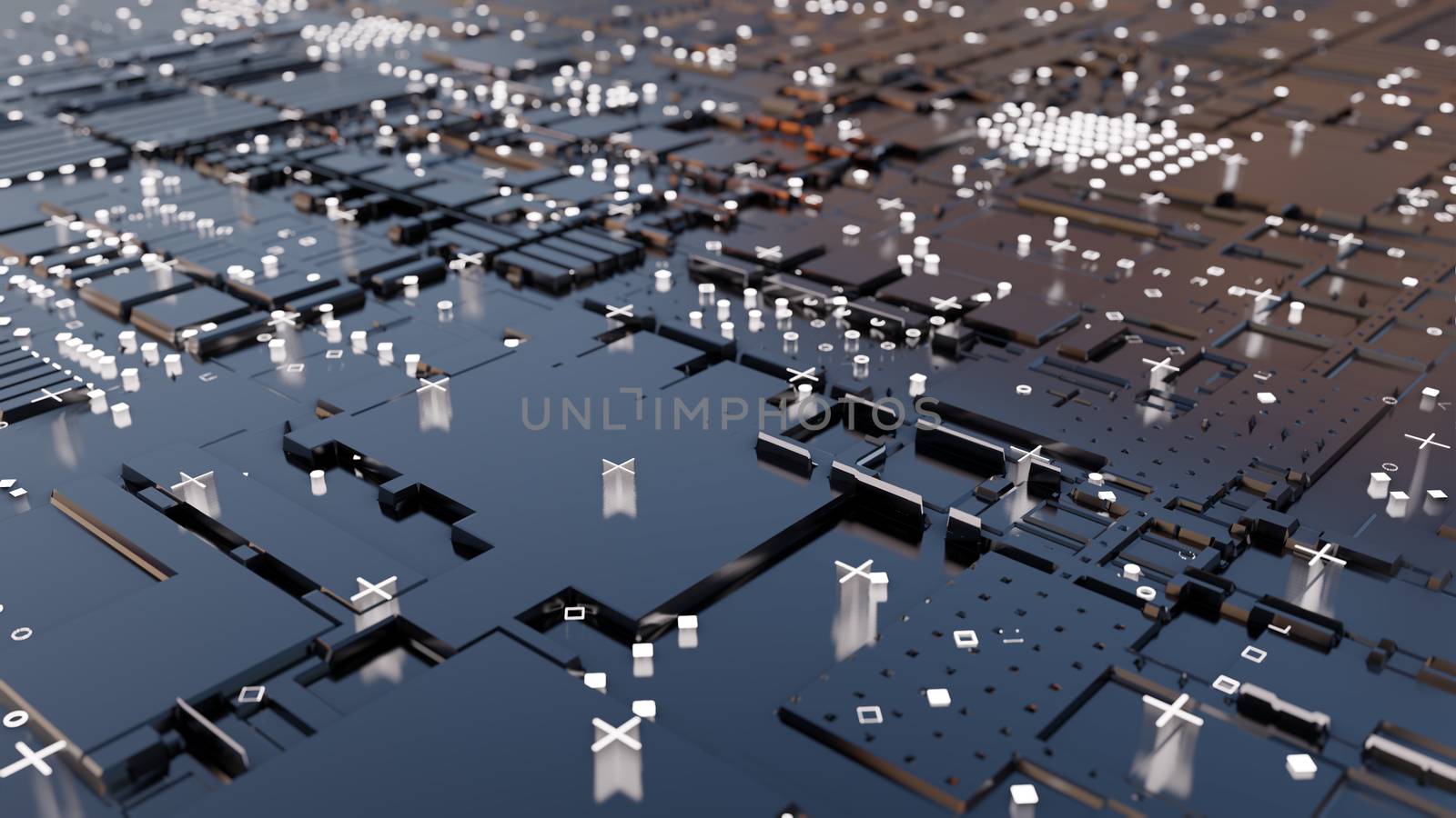 Abstract Central Computer Processors Concept. 3D illustration. Conceptual CPU on circuit board - PCB