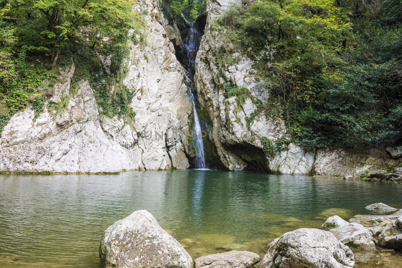 Waterfall in the Agur gorge near Sochi, Russia.