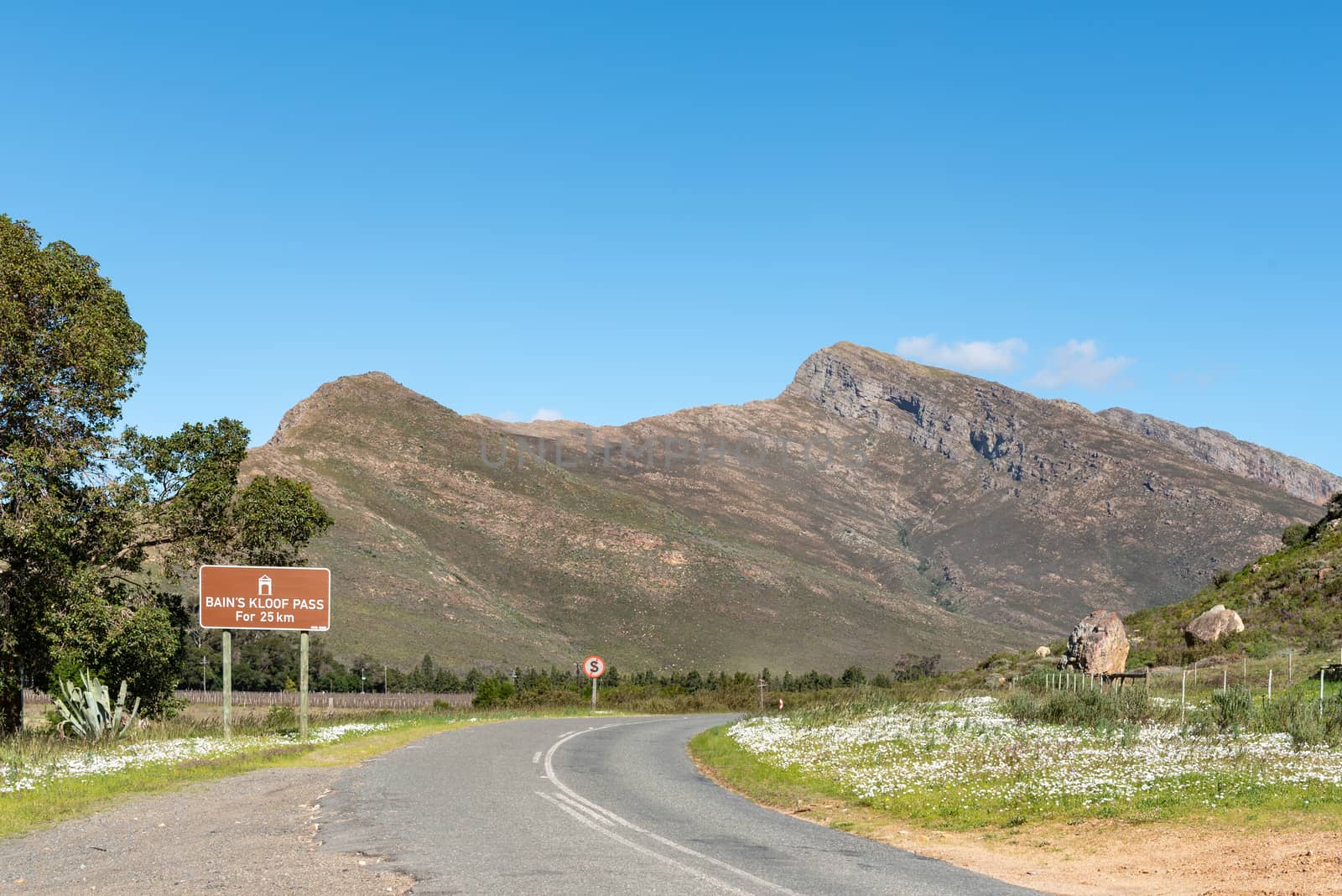 Start of the historic Bains Kloof Pass in the Western Cape Province. The pass is a national monument