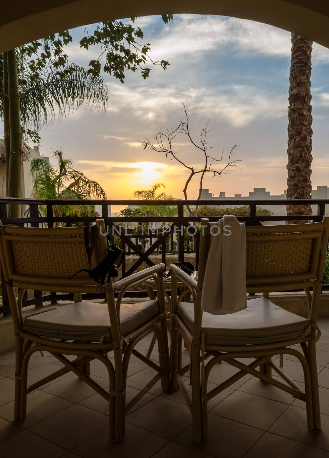 view from the terrace at sunset in Sharm El Sheikh Egypt