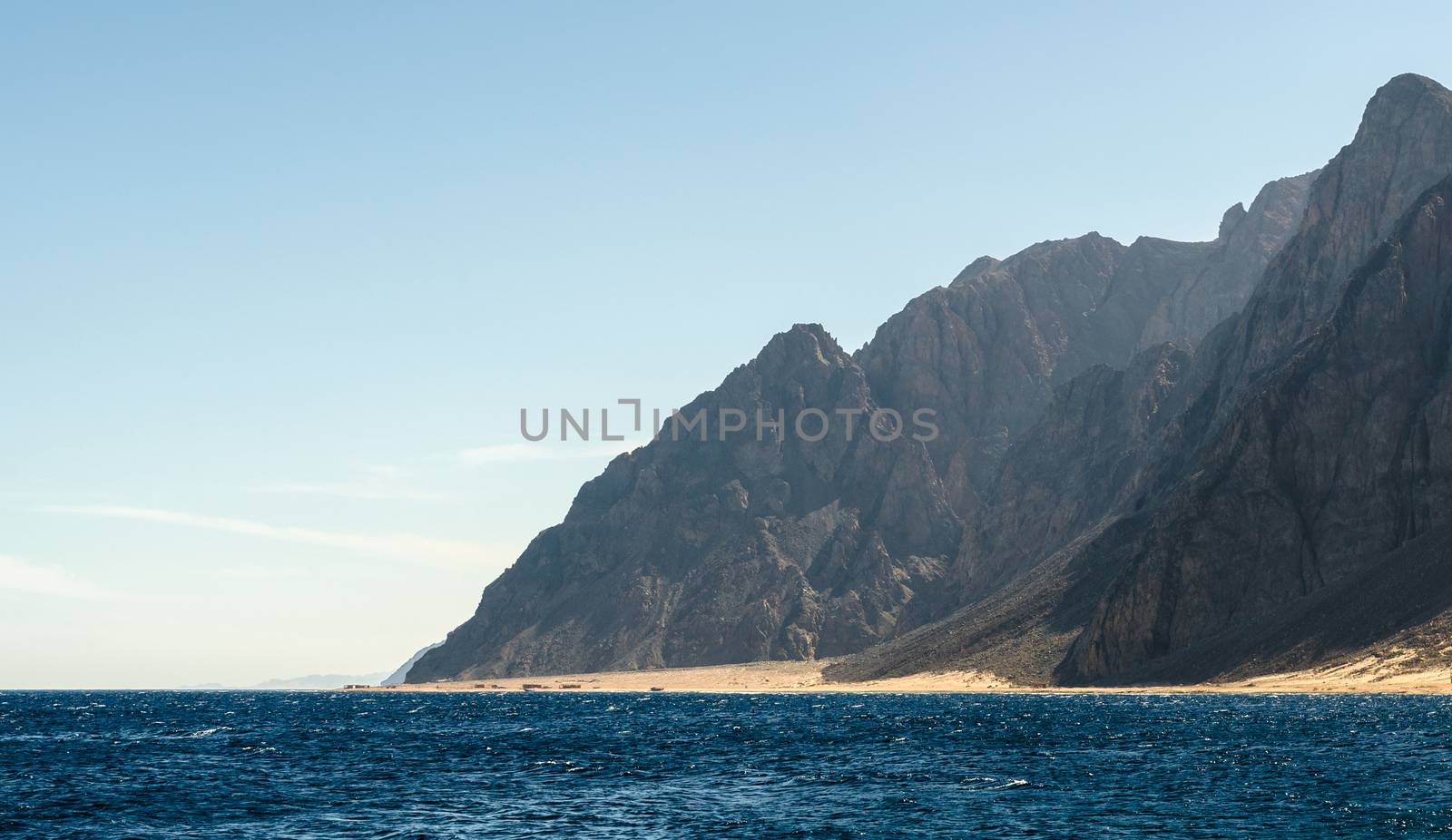 rocky shore of the red sea in egypt