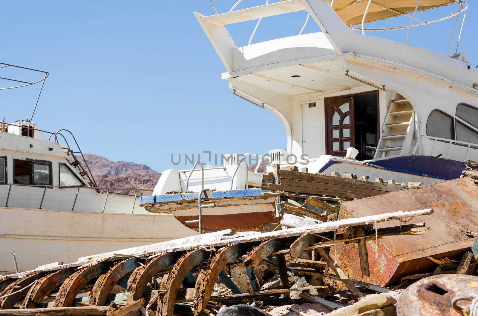 dump of old boats in Egypt Dahab