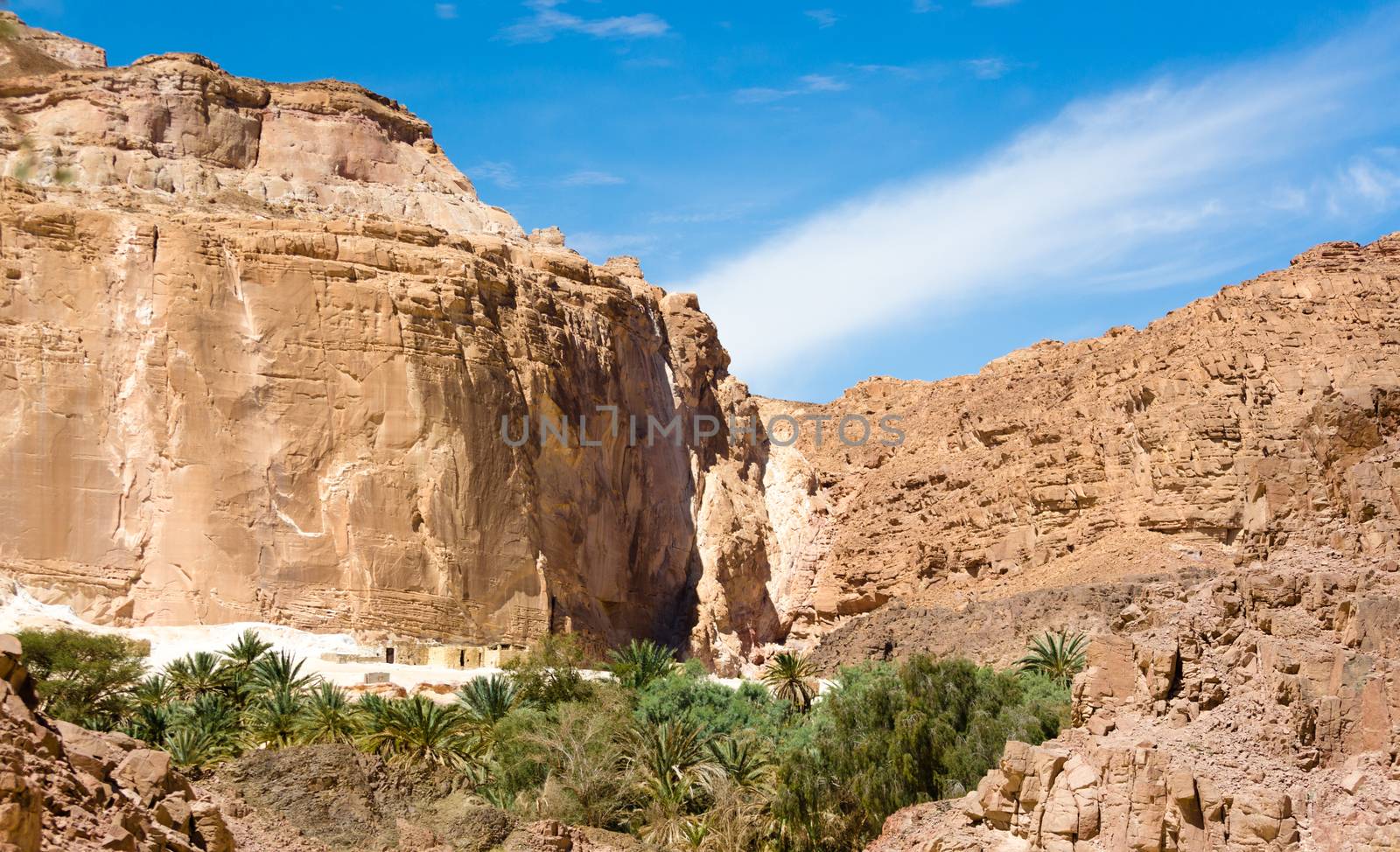 dwelling bedouin in an oasis in the desert among the mountains in Egypt Dahab