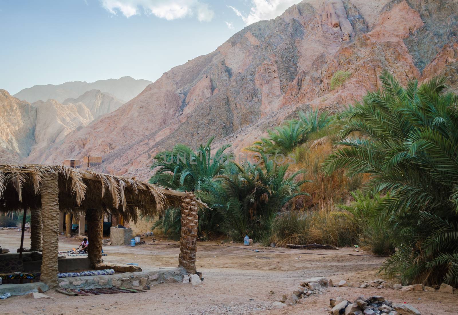 village in the desert among the rocky mountains in Egypt