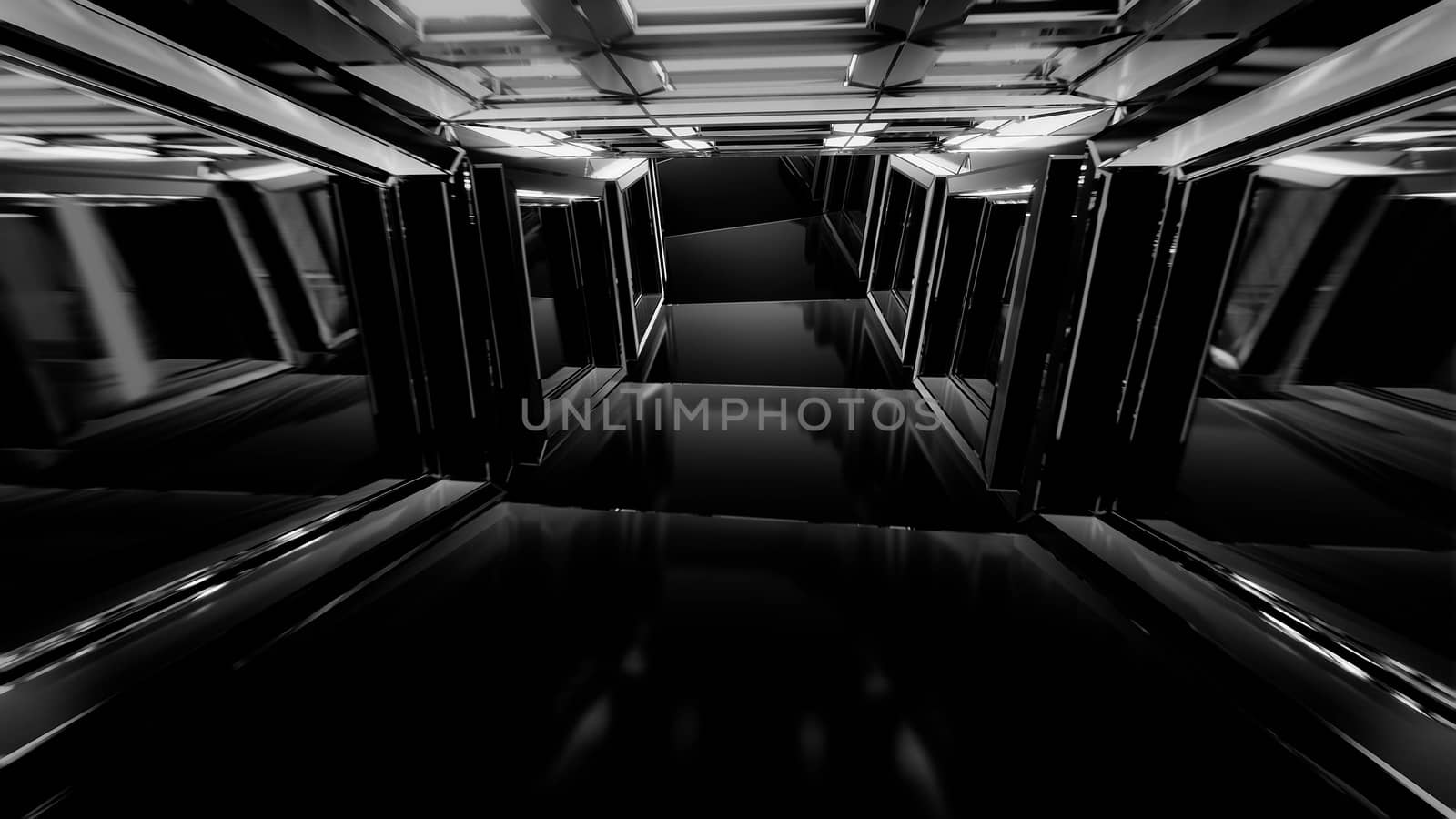 realistic glass tunnel corridor with wireframe contur 3d illustration wallpaper background by tunnelmotions