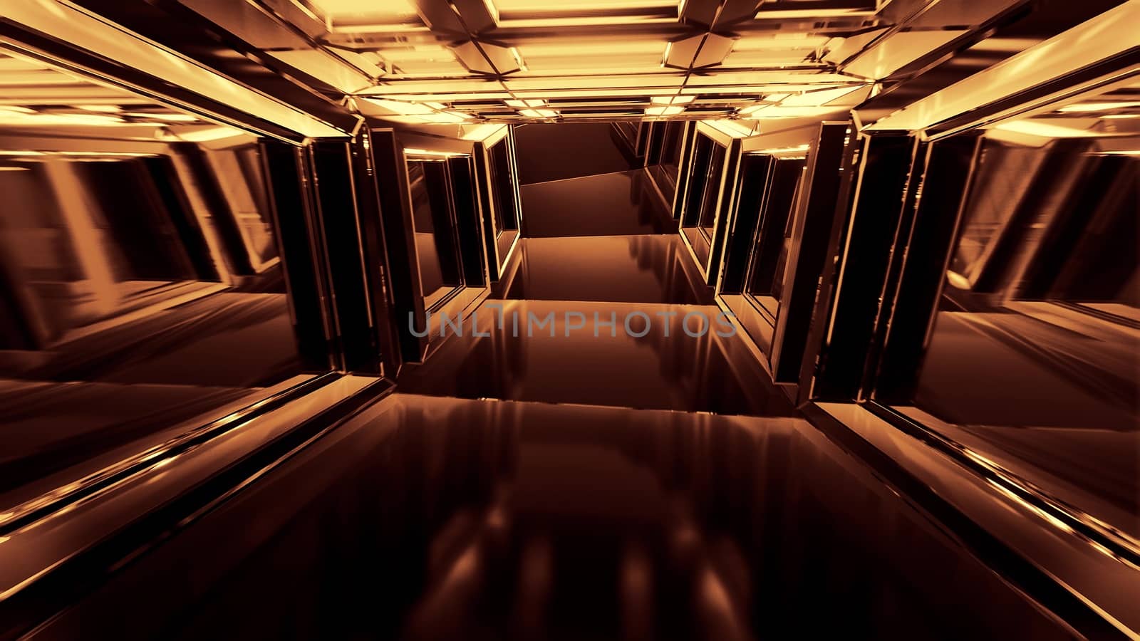 realistic glass tunnel corridor with wireframe contur 3d illustration wallpaper background, modern glass 3d rendering design