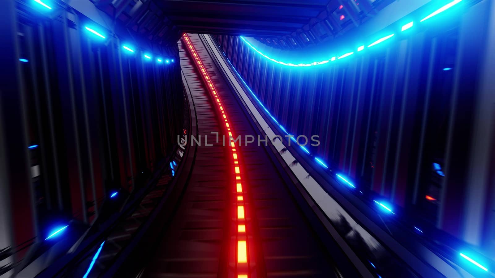 glowing fantasy tunnel corridor 3d illustration design wallpaper background, stylish endless design 3d rendering room