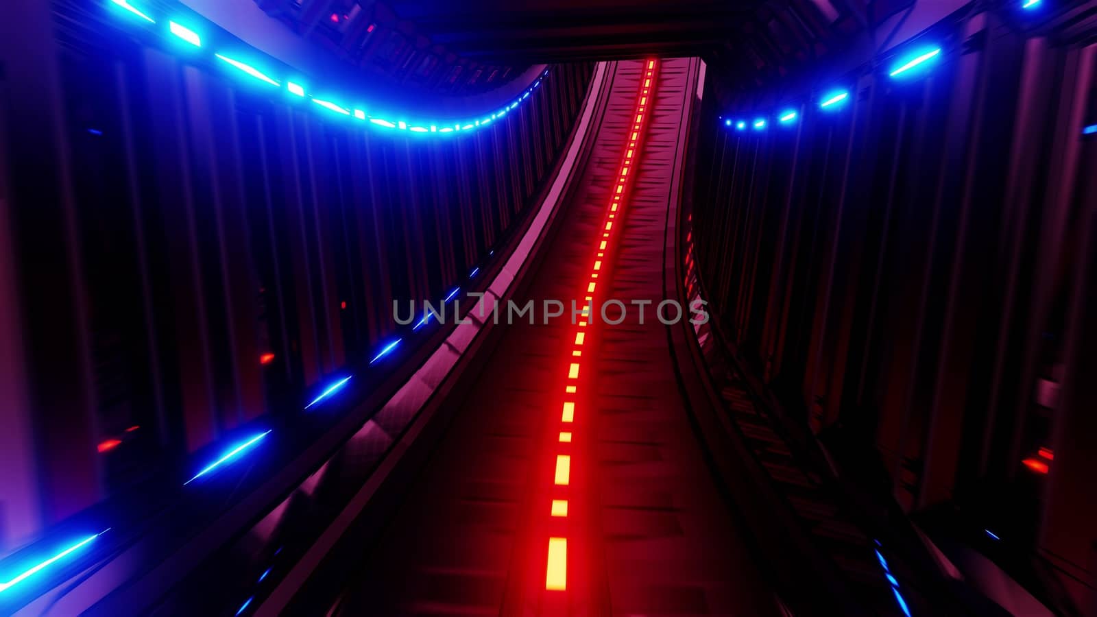 glowing fantasy tunnel corridor 3d illustration design wallpaper background, stylish endless design 3d rendering room