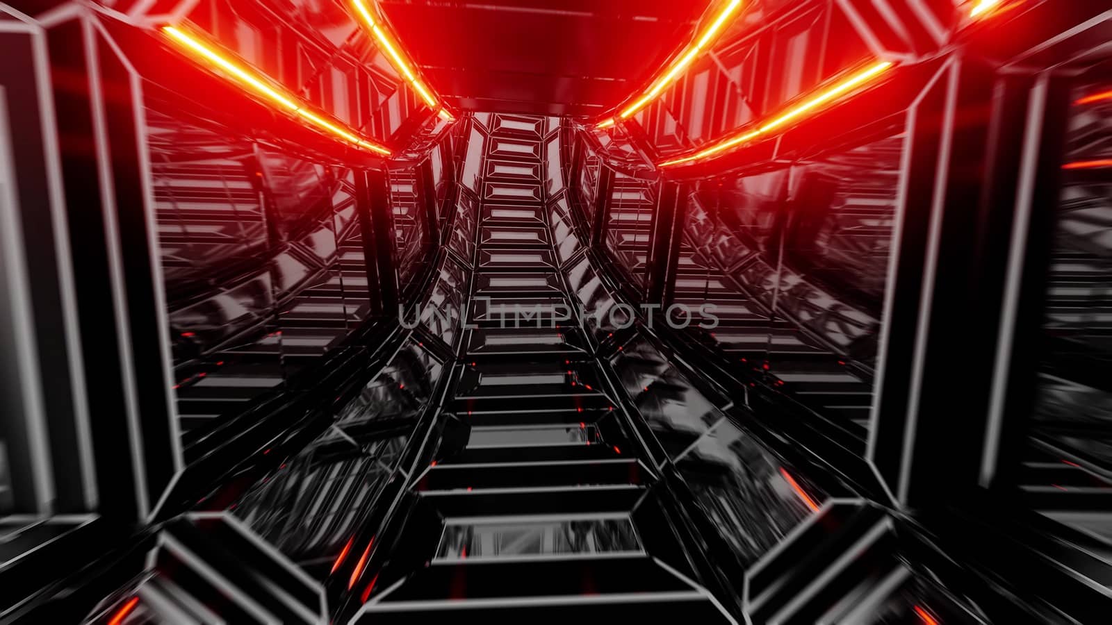 futuristic scifi glass tunnel corridor 3d illustration wallpaper background, modern sci-fi glass room 3d rendering design,