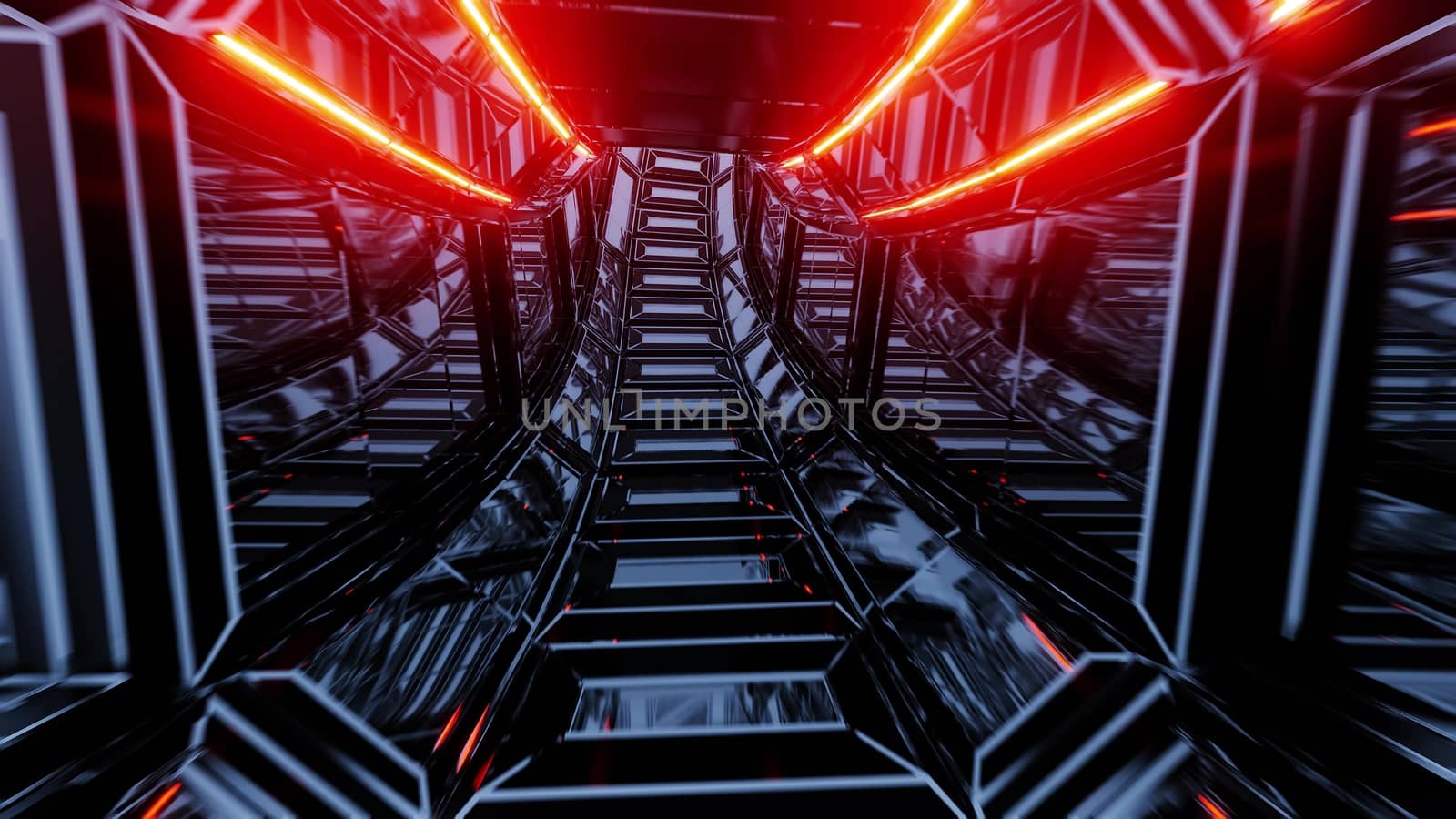 futuristic scifi glass tunnel corridor 3d illustration wallpaper background, modern sci-fi glass room 3d rendering design,