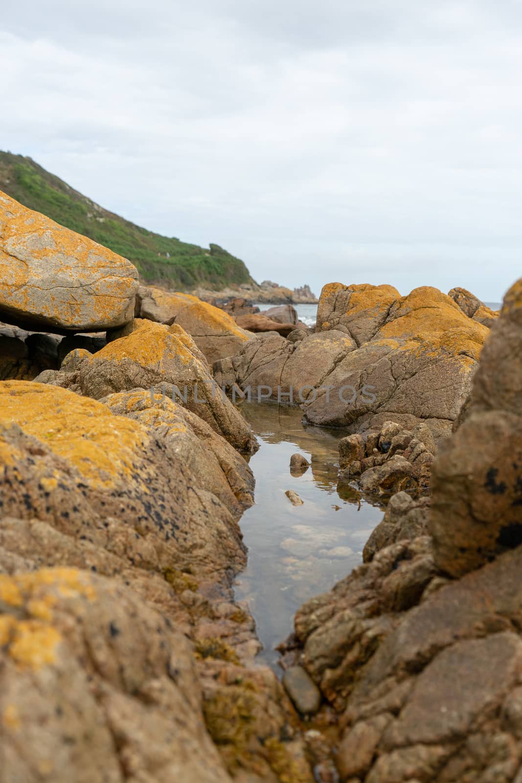 Rose granit sea shore in Britanny travel and hiking