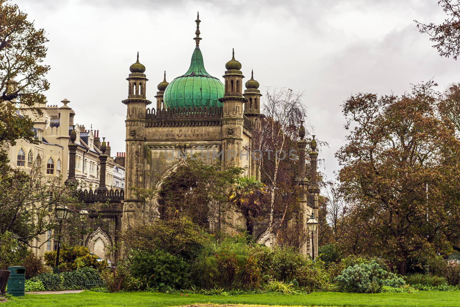 Brighton and Hove, East Sussex, UK - November 4, 2019: A view of the North Gate to the Royal Pavillion Gardens in the city of Brighton, UK.