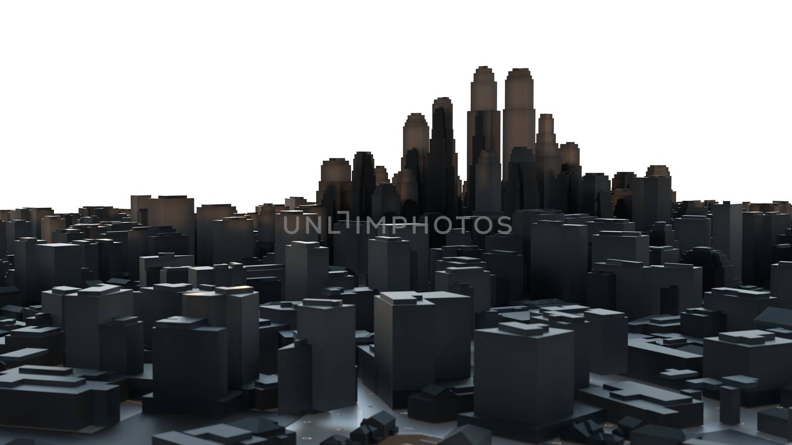 Futuristic 3D City, Aerial View. White Surface and Black Buildings. 3D Illustration