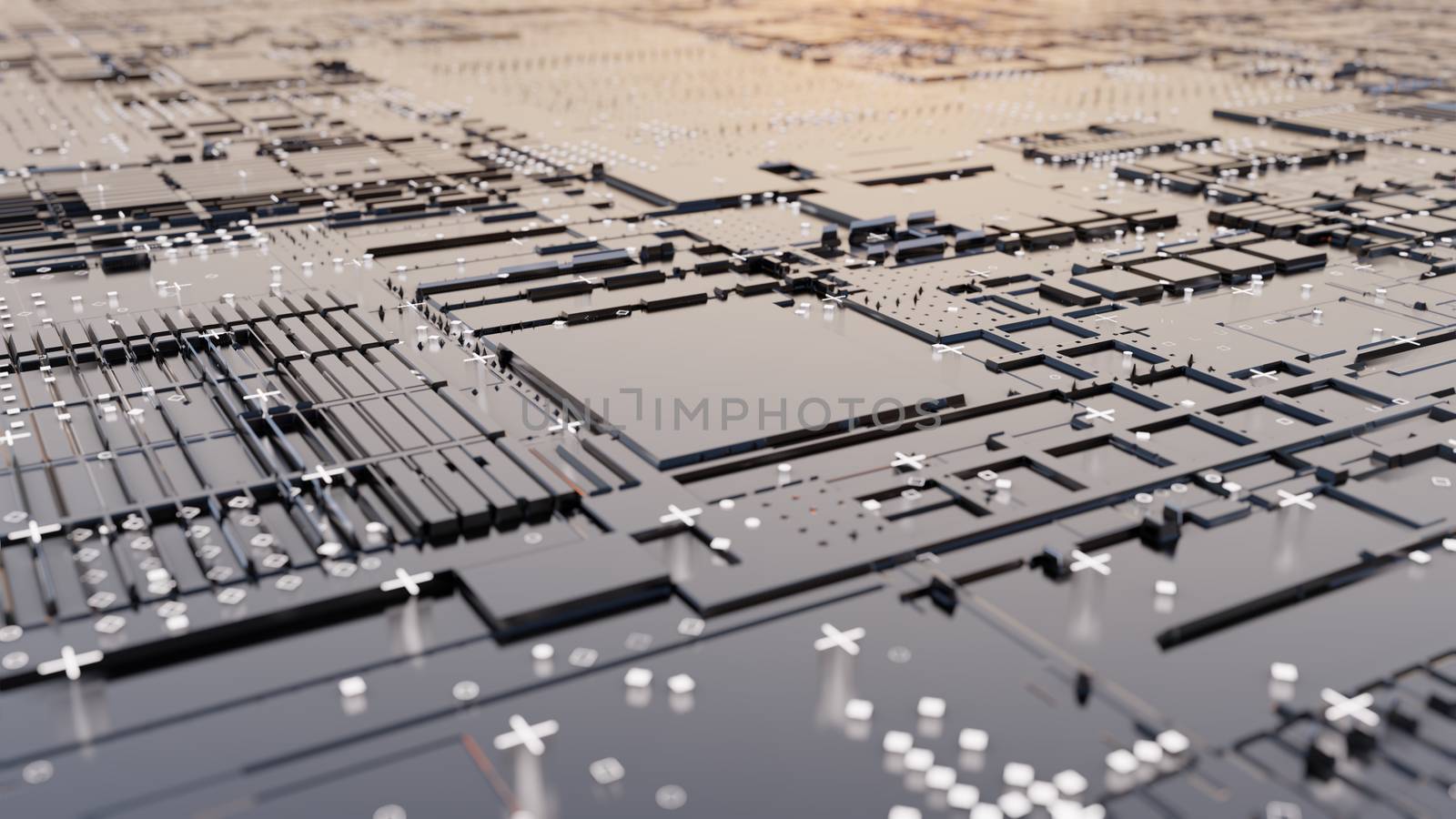 Abstract Central Computer Processors Concept. 3D illustration. Conceptual CPU on circuit board - PCB