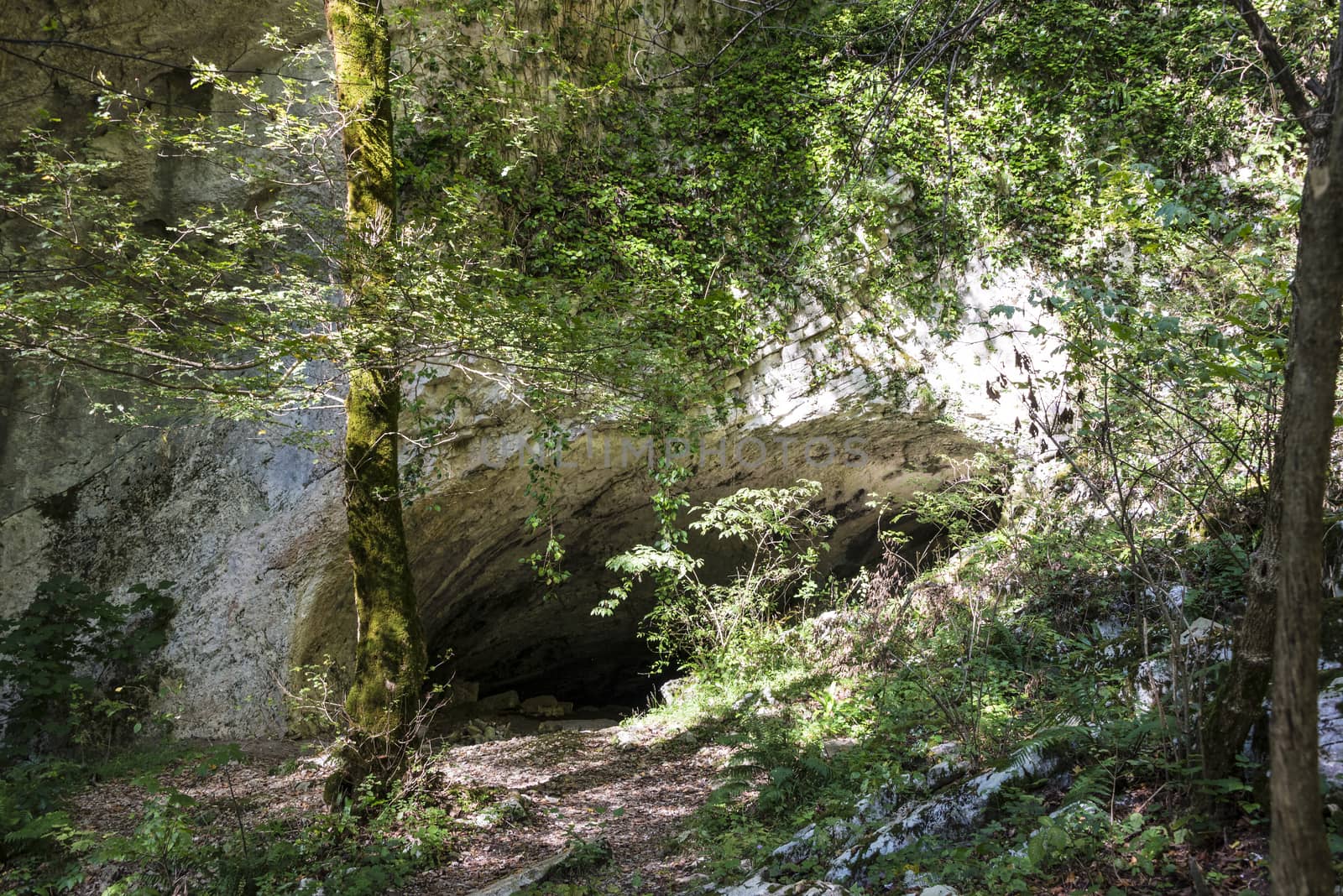 The entrance to the Vorontsov cave near the city of Sochi, Russia. Clear day October 24, 2019.