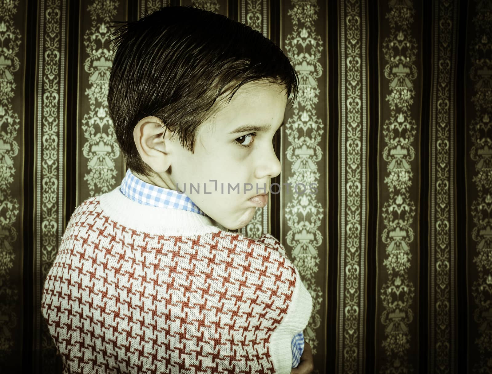 Frowning child vintage clothes. by deyan_georgiev