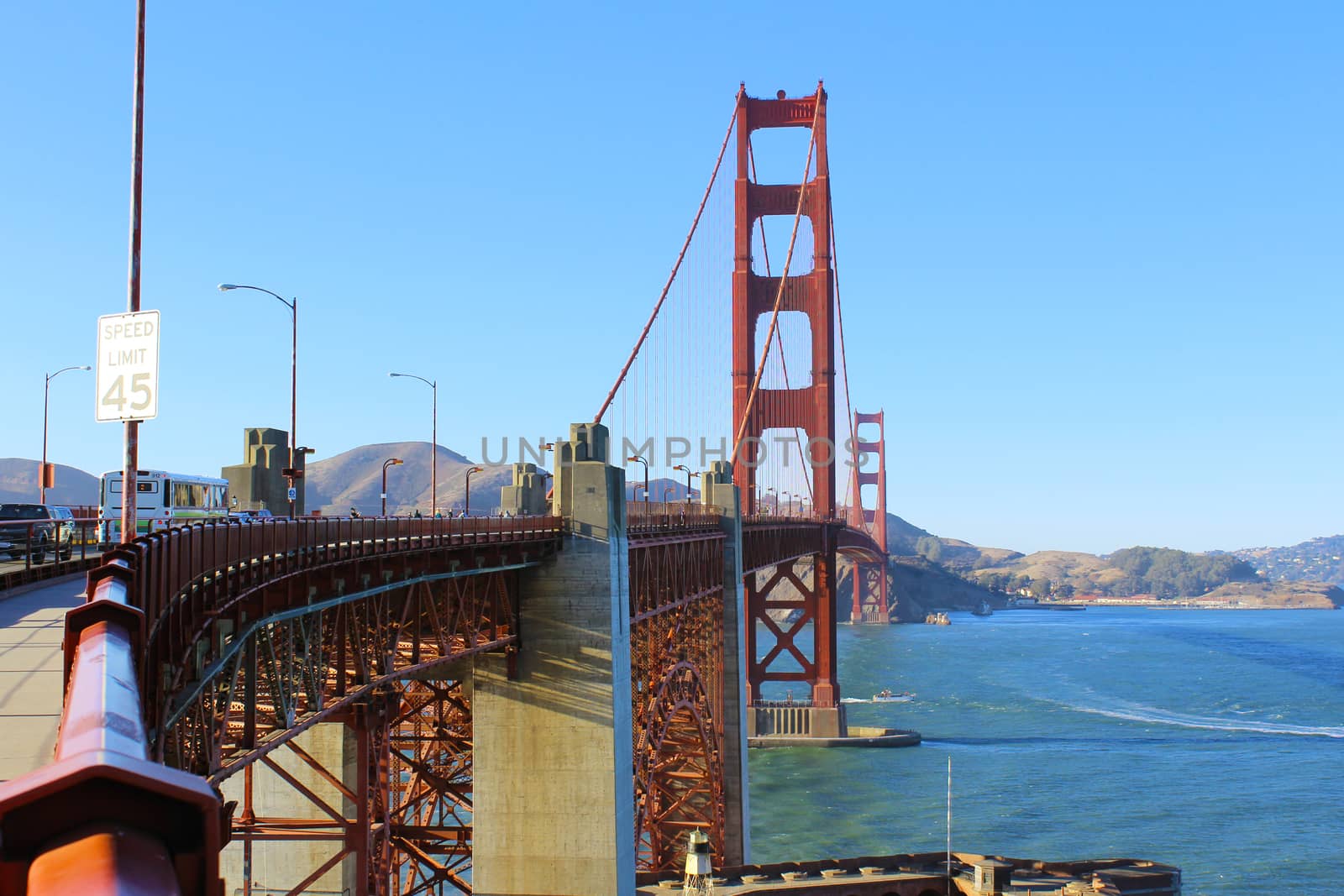 Golden Gate Bridge view from San Francisco side in a sunny day