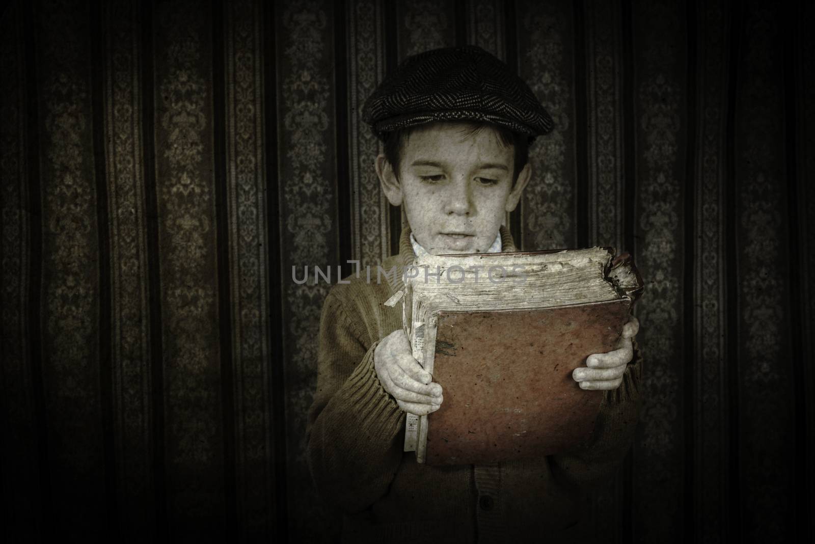 Child with red vintage book by deyan_georgiev