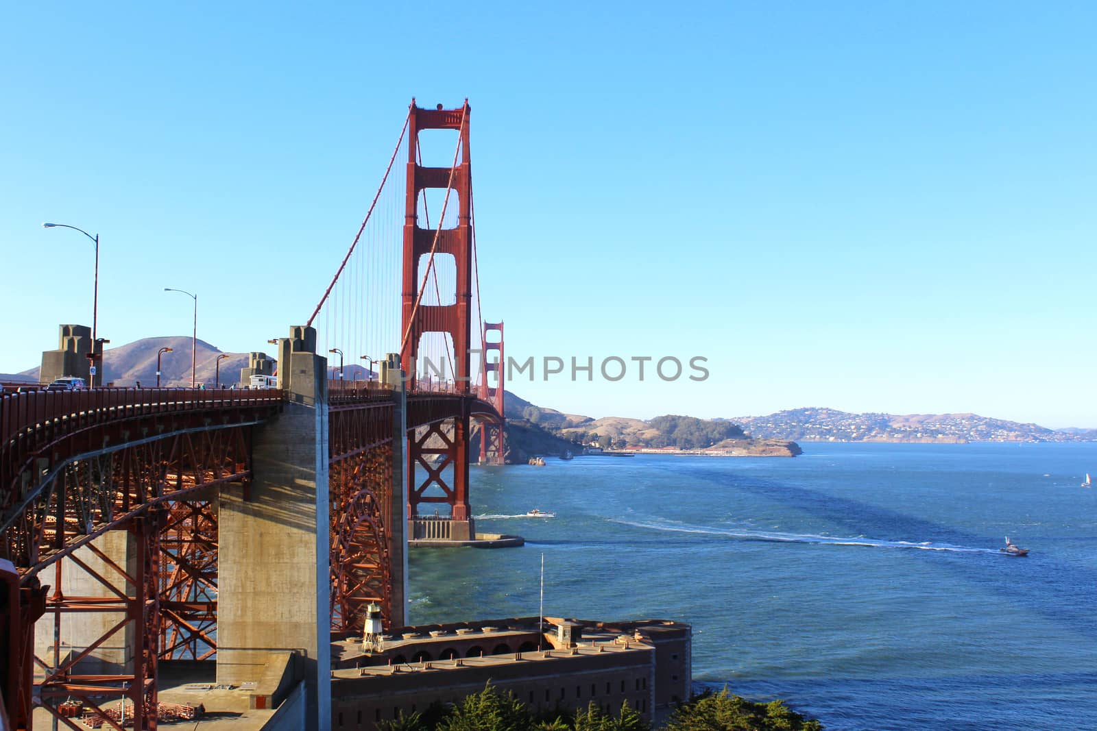 Golden Gate Bridge view from San Francisco side in a sunny day