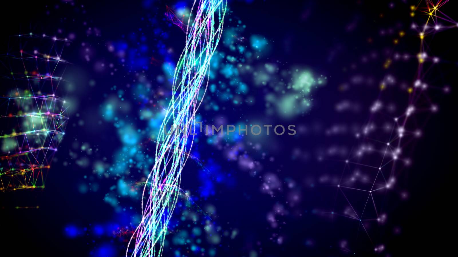 A mysterious 3d illustration of sparkling spirals shaping several time portals among constellations of stars in a dark violet cosmos. They create the spirit of breakthrough and optimism.