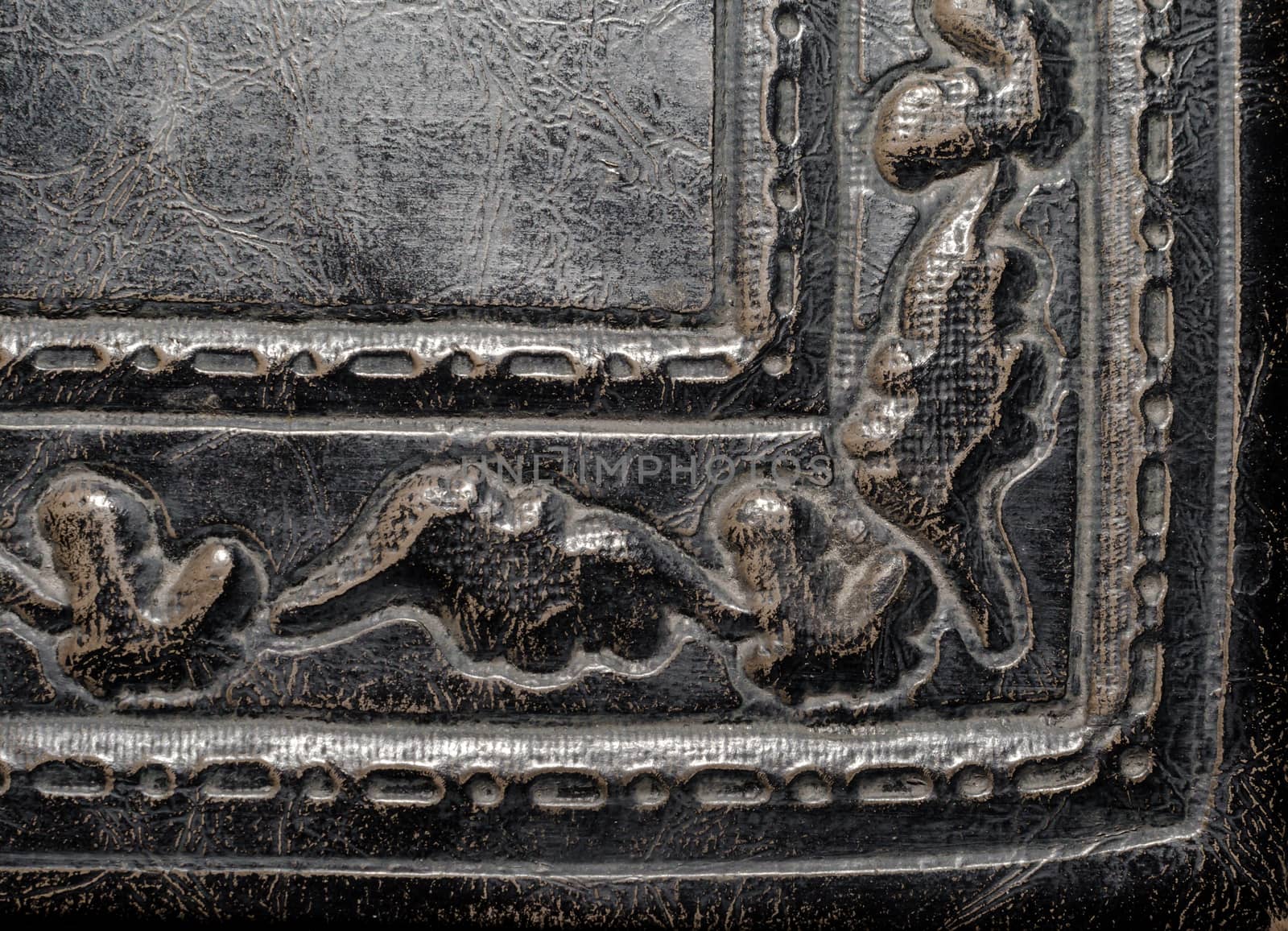fragment of leather cover of an old book macro closeup