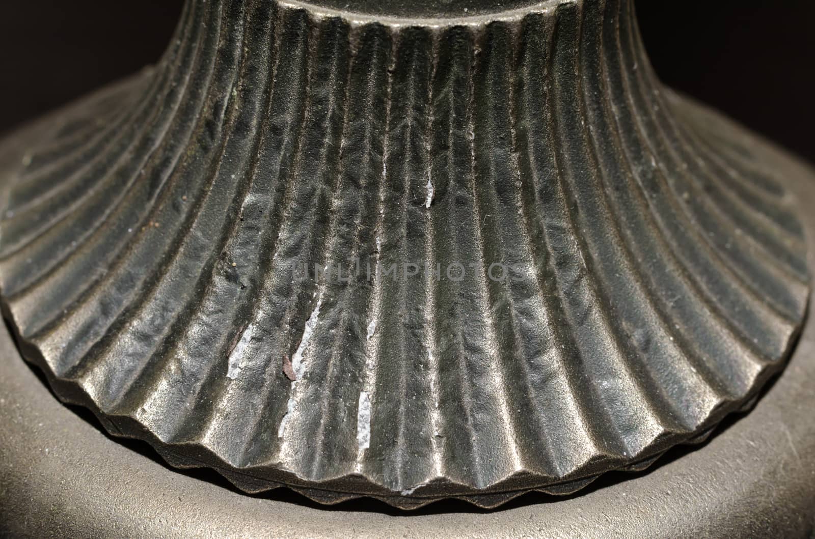 fragment of old metal candlestick macro closeup