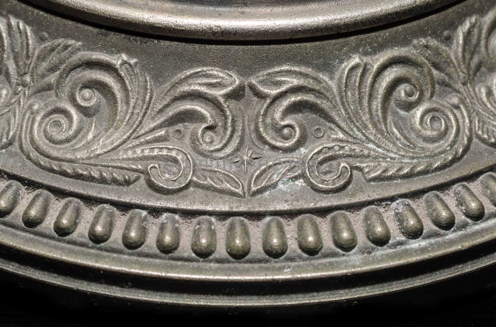 fragment of old metal candlestick macro closeup