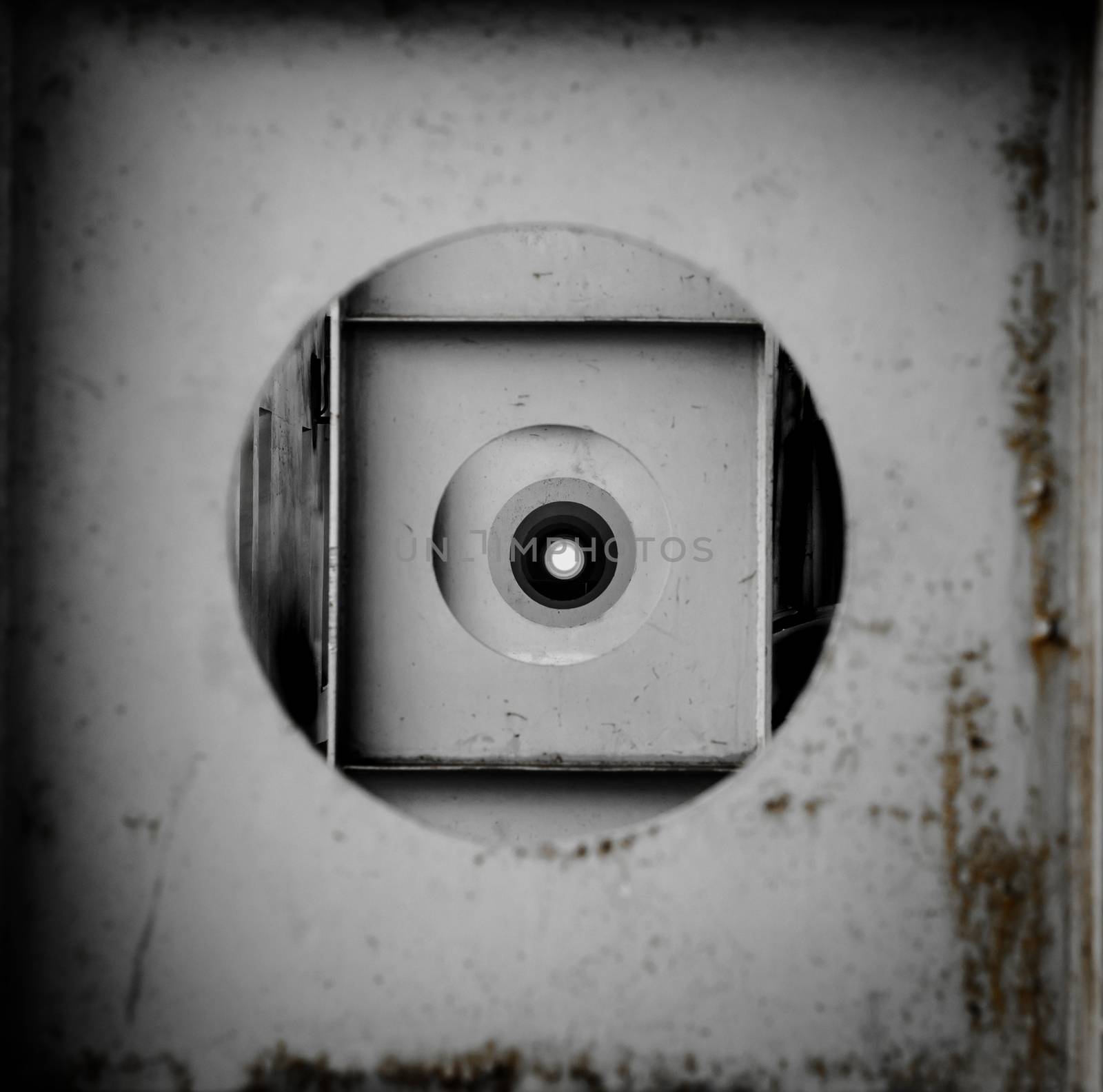 round holes in the metal construction in perspective