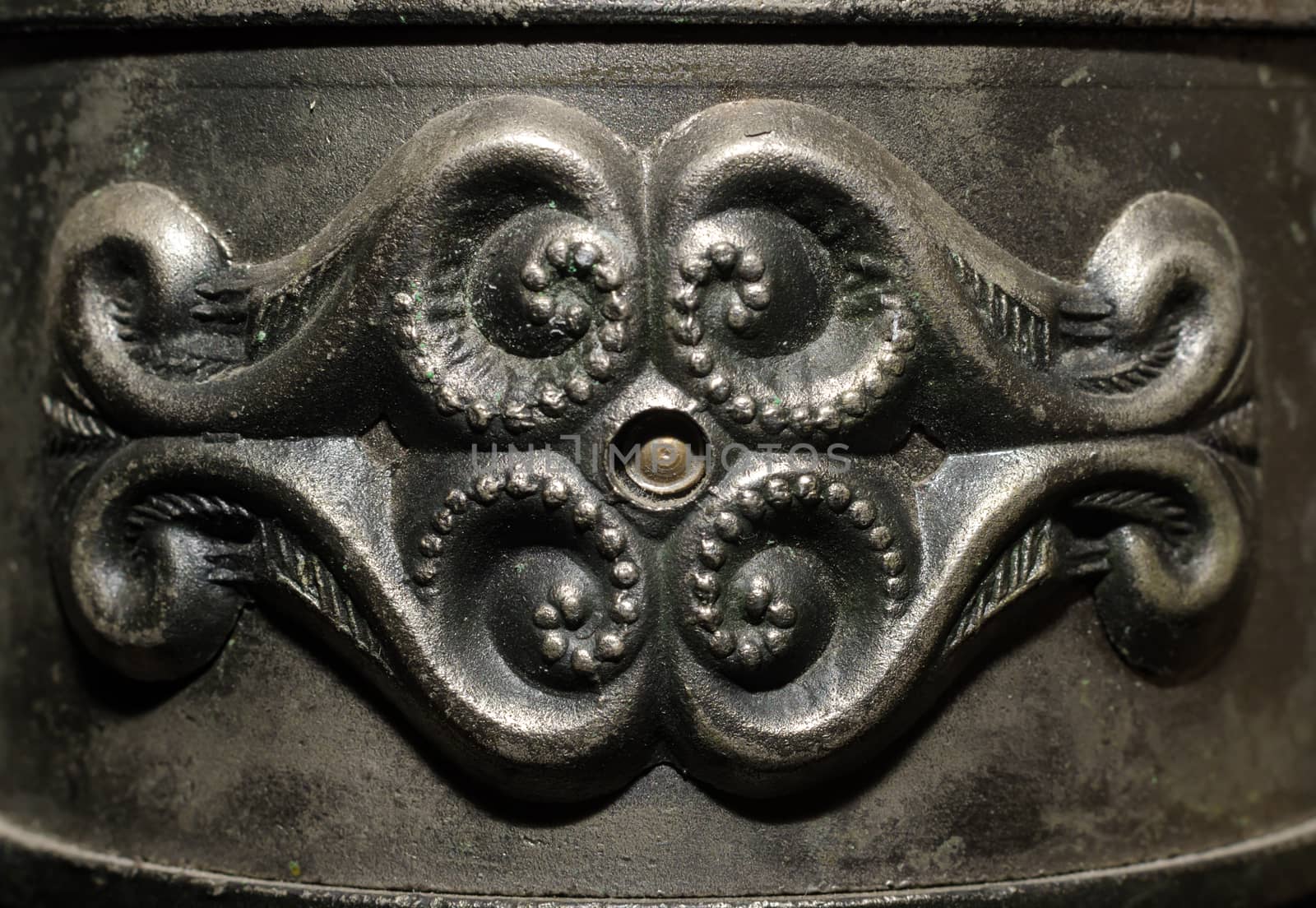 fragment of old metal candlestick macro closeup
