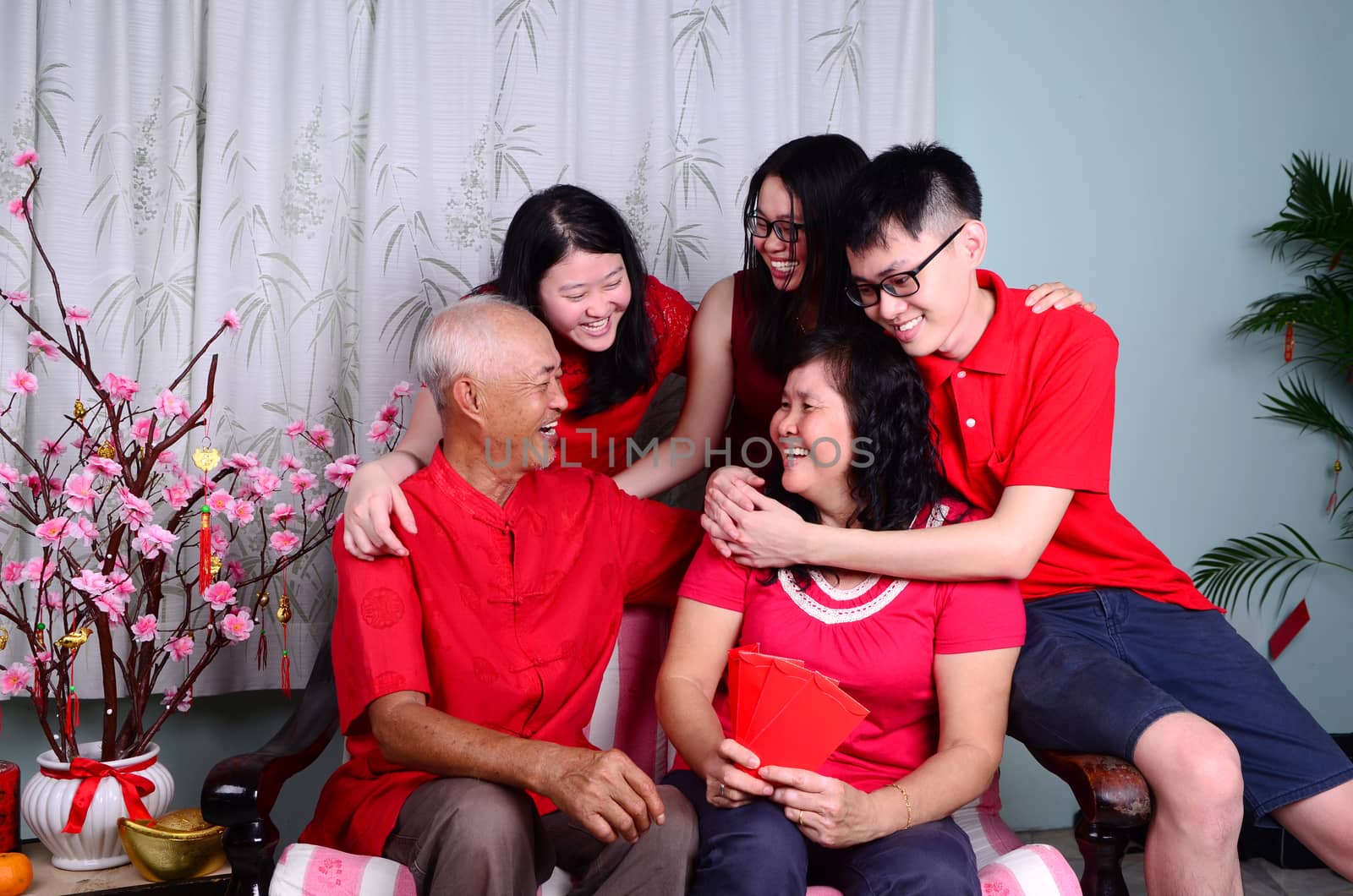 Asian family celebrating chinese new year