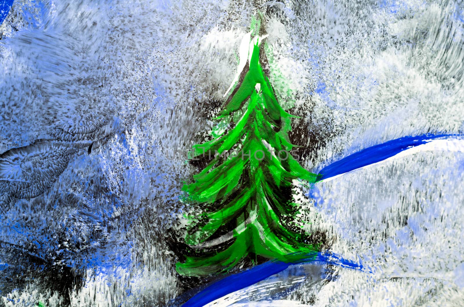 color abstract drawing painted on glass close up