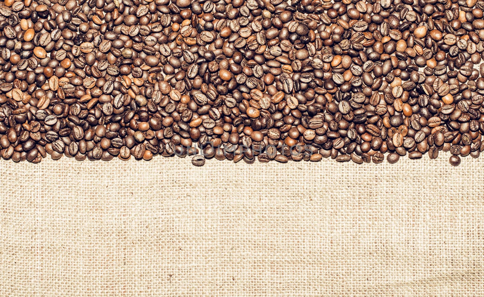 texture whole fried grains, coffee on rough fabric