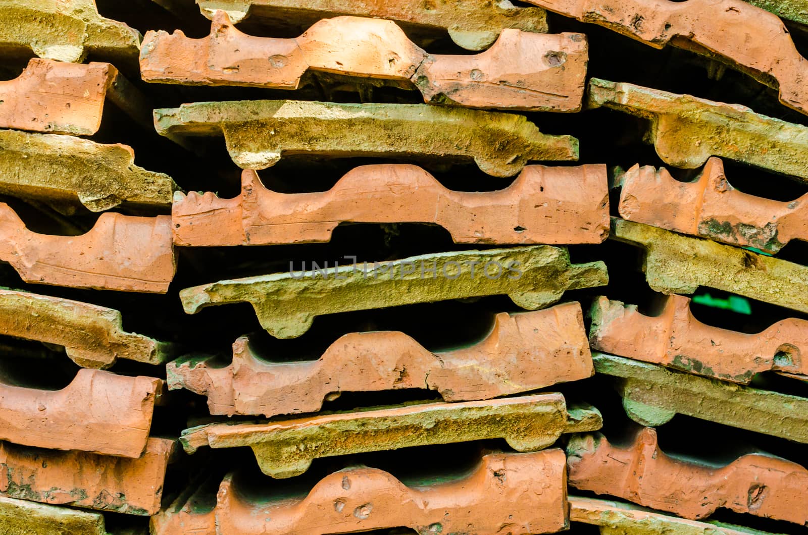 texture of clay tiles stacked in rows