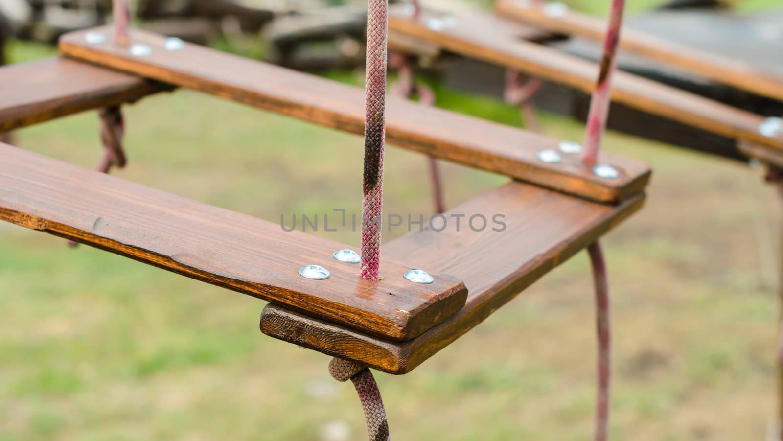 fragment of a wooden suspension bridge close-up