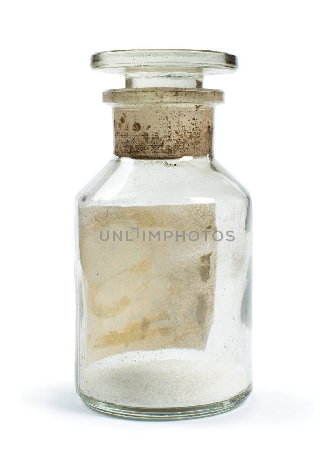 Dark transparent glass jars with chemicals