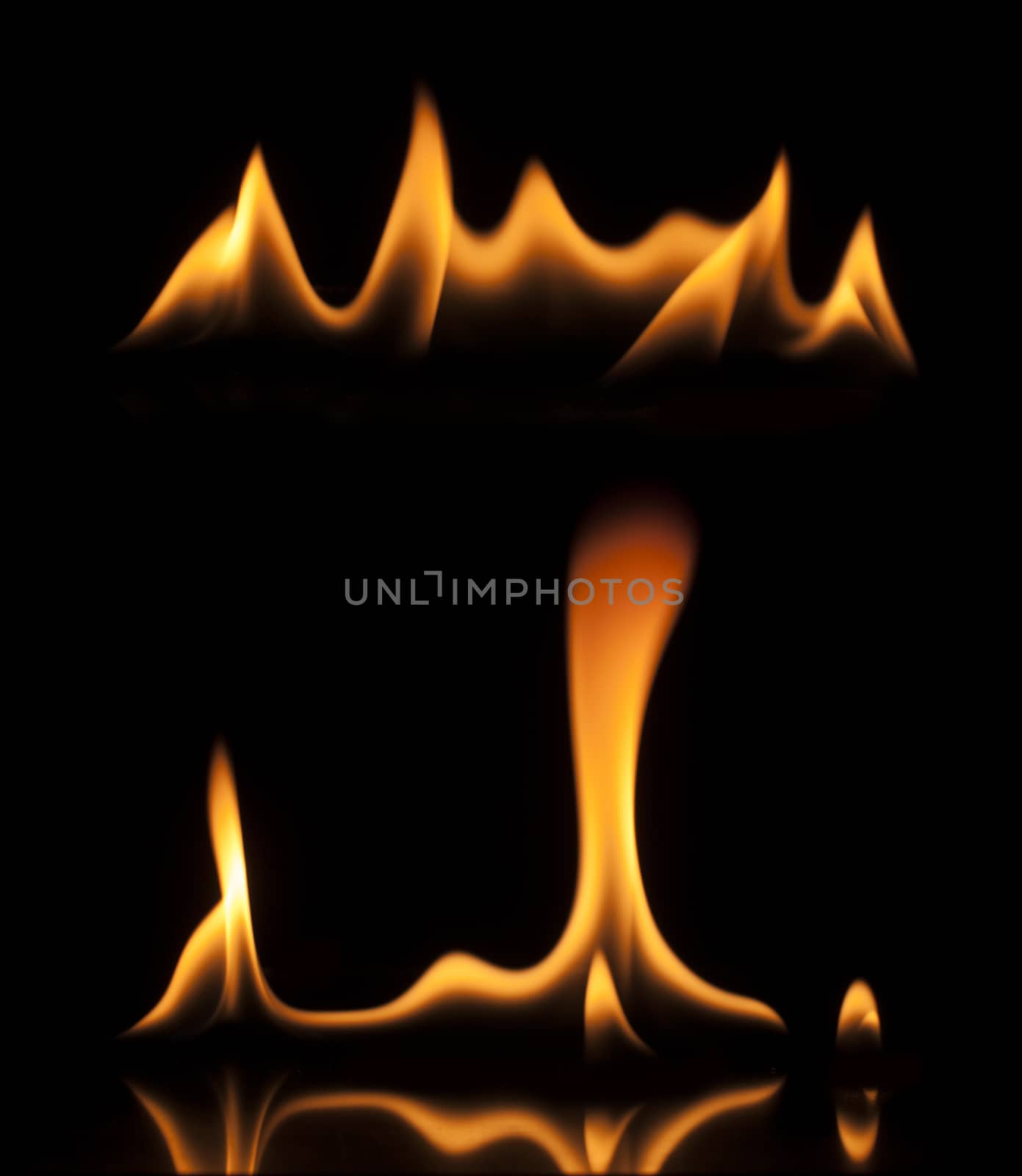 Fire on a black background. Studio shot flames