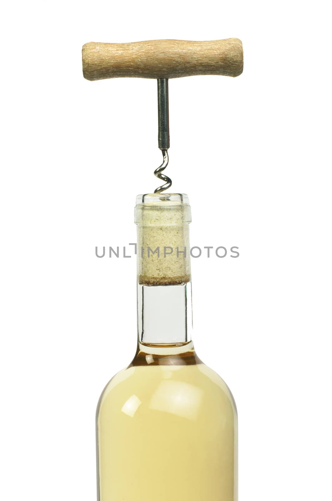 A bottle of white wine and a corkscrew by deyan_georgiev