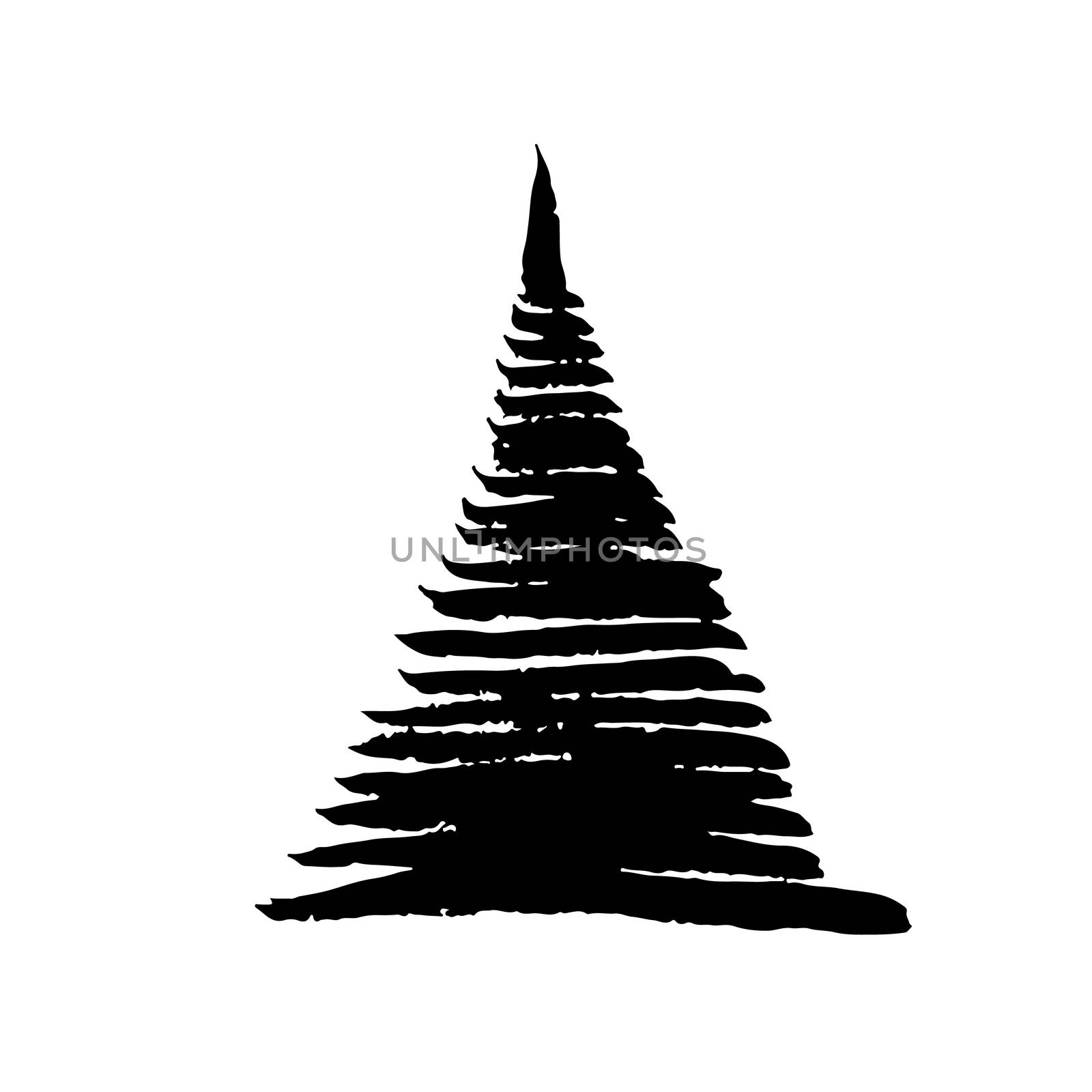 hand drawn Christmas tree doodle design isolated on a white background