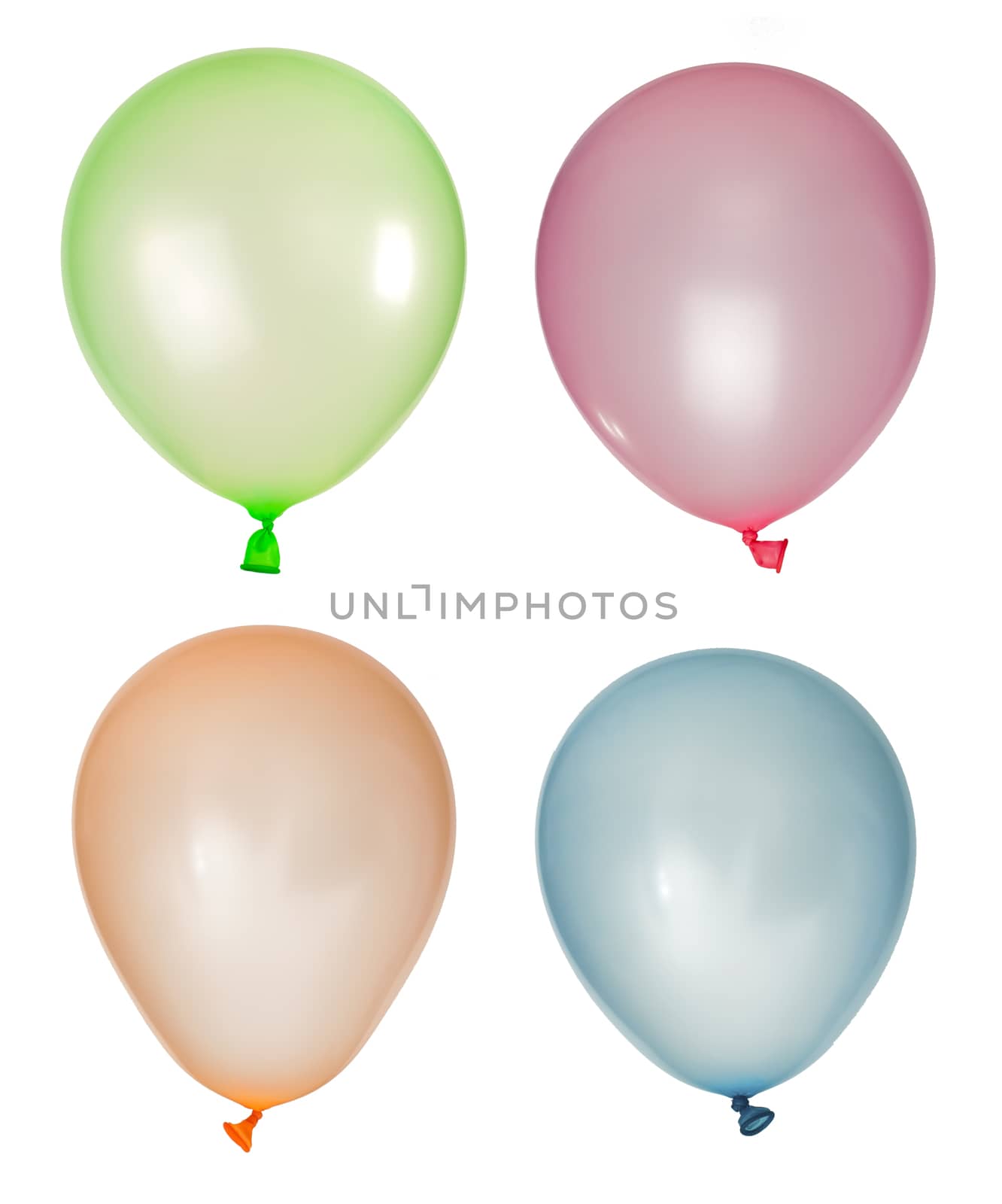 Set of inflated balloons from different colors. White isolated