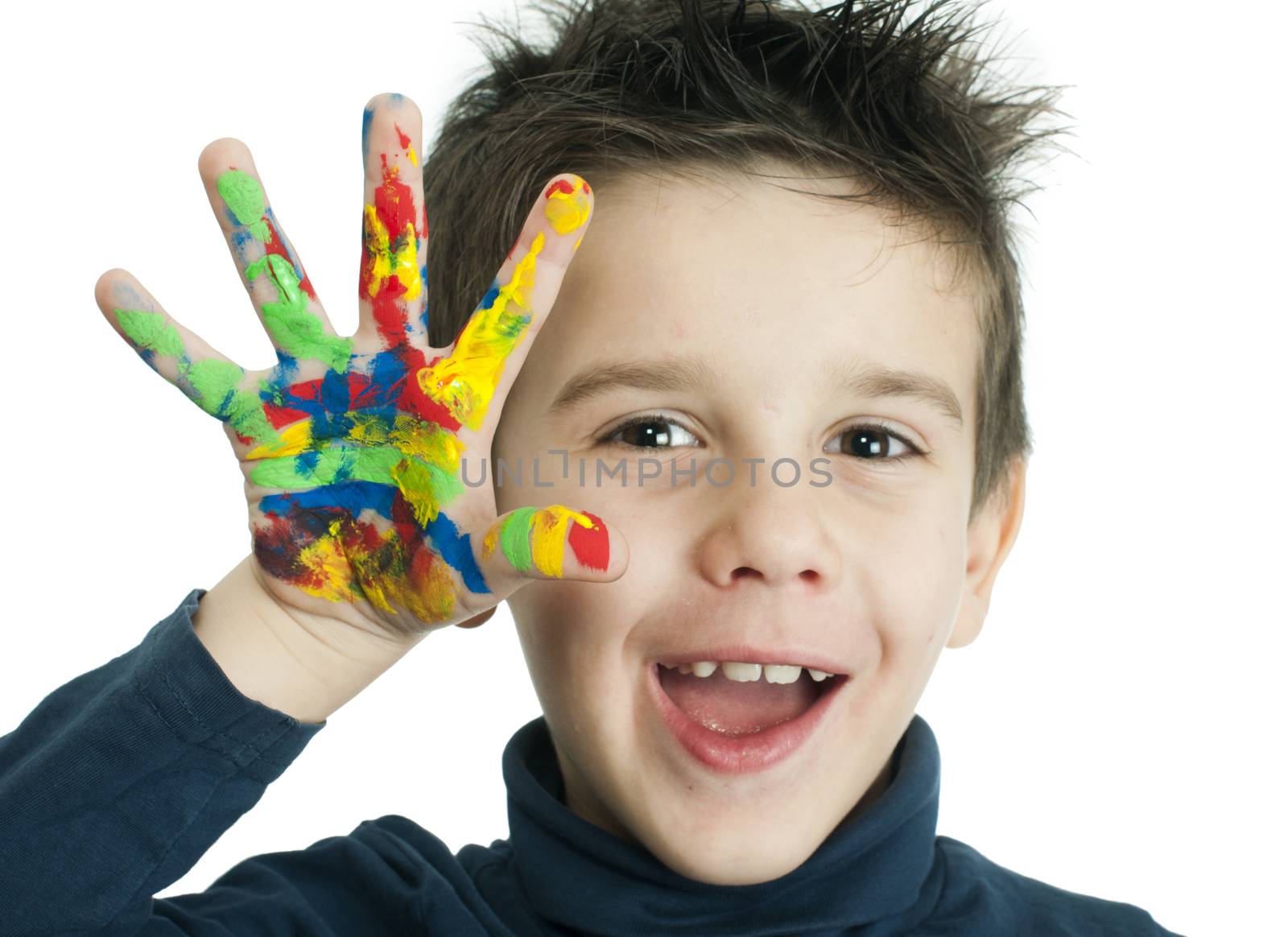 Boy hands painted with colorful paint by deyan_georgiev