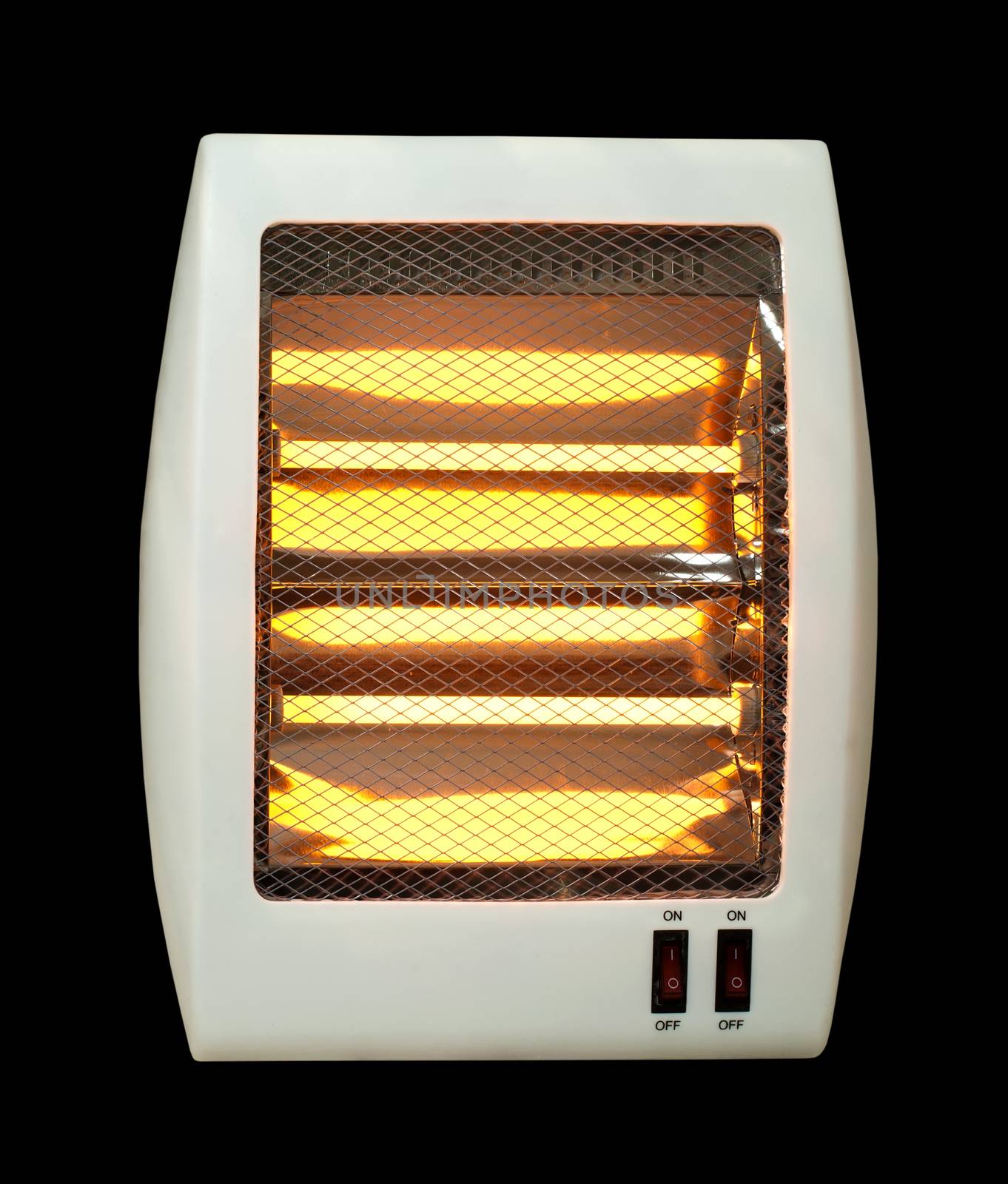 Electric heater with halogen coils. Black isolated